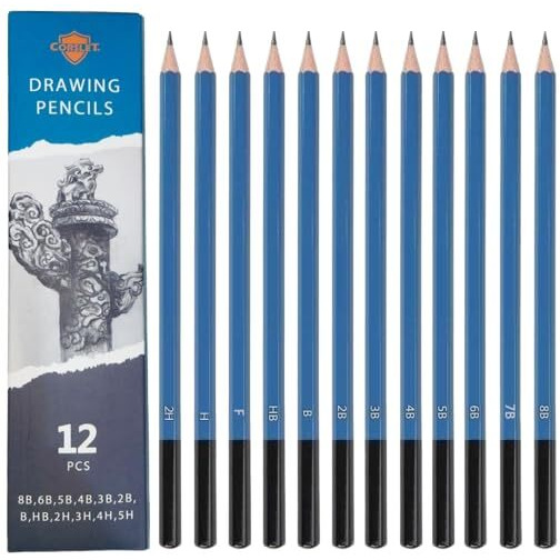 Corslet Professional Drawing Kit & Graphite Sketch Pencil Set For Artists (12-Pcs)| Graphite Pencil Set For Beginners And Professional
