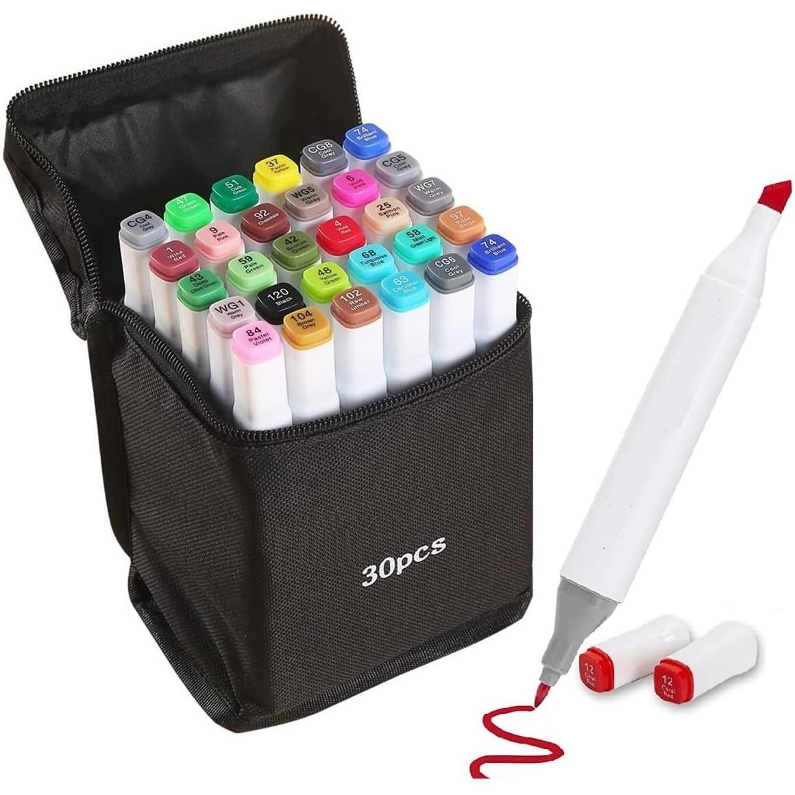 Corslet 30 Pc Dual Tip Alcohol Markers Set Broad And Fine Colour Pens & Sketch Pen Set For Kids & Artists | Art Supplies For Drawing, Calligraphy | Colours Set With Bag | Sketch Colour Markers For Art
