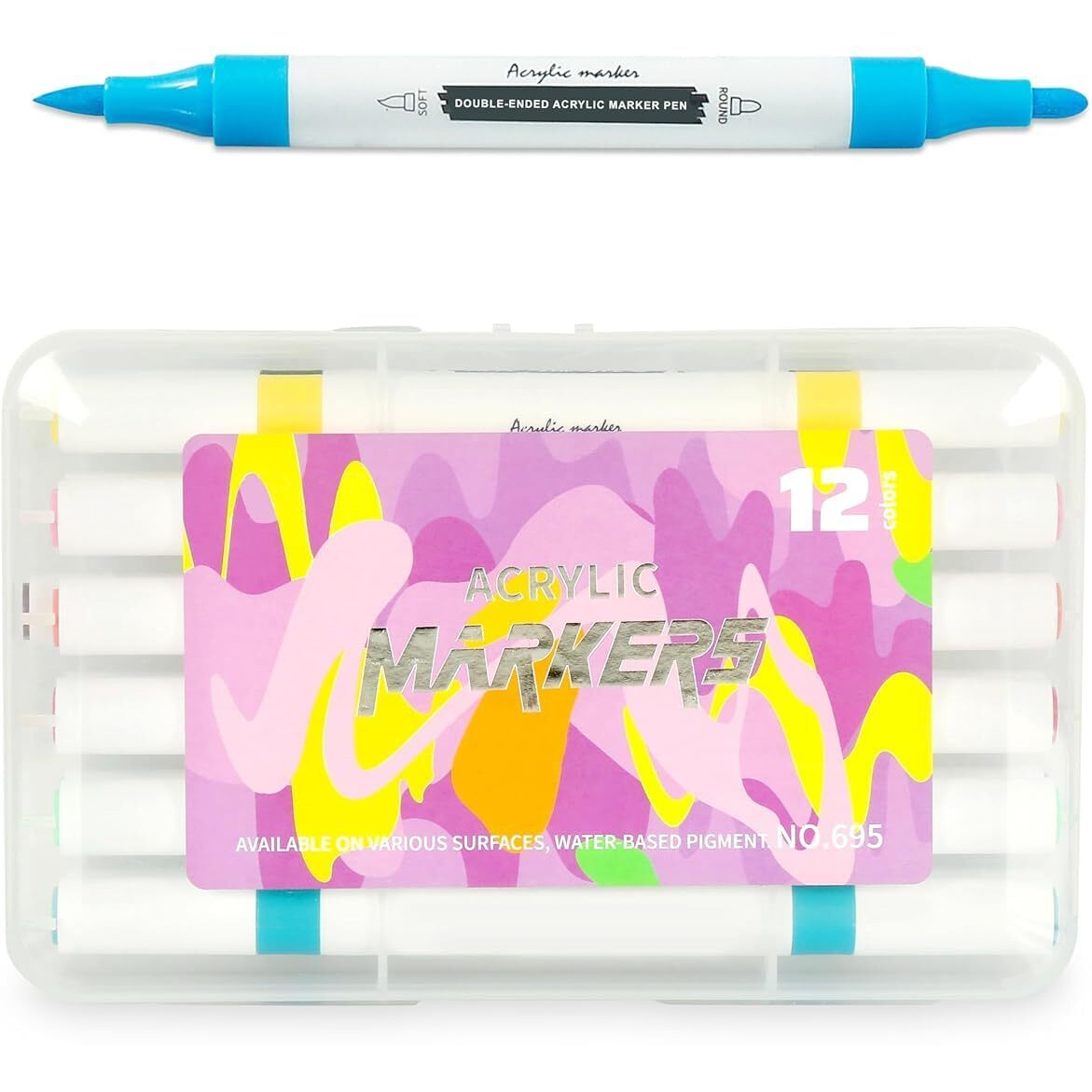 Corslet Dual Tip Acrylic Paint Markers Set 12 Pastel Colors Acrylic Paint Pens | Acrylic Pens For Painting Rectangular Highlighter Pens For Artists Journals Diy Crafts Calligraphy Markers Set