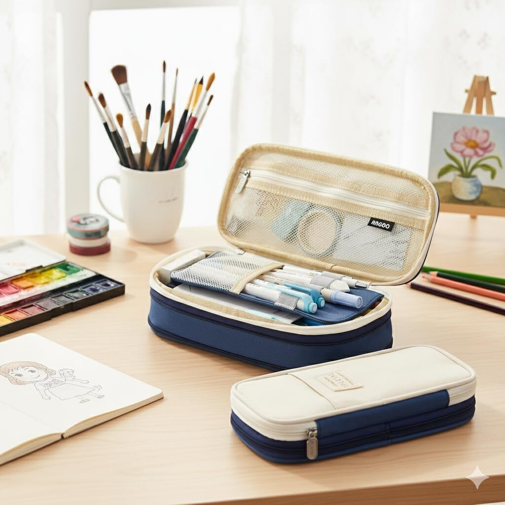 Corslet Large Pencil Case, 3 Compartments, Aesthetic Pencil Pouch Organizer For School Office Stationery, Cute School Supplies, Back To School, Teen Girls Adults