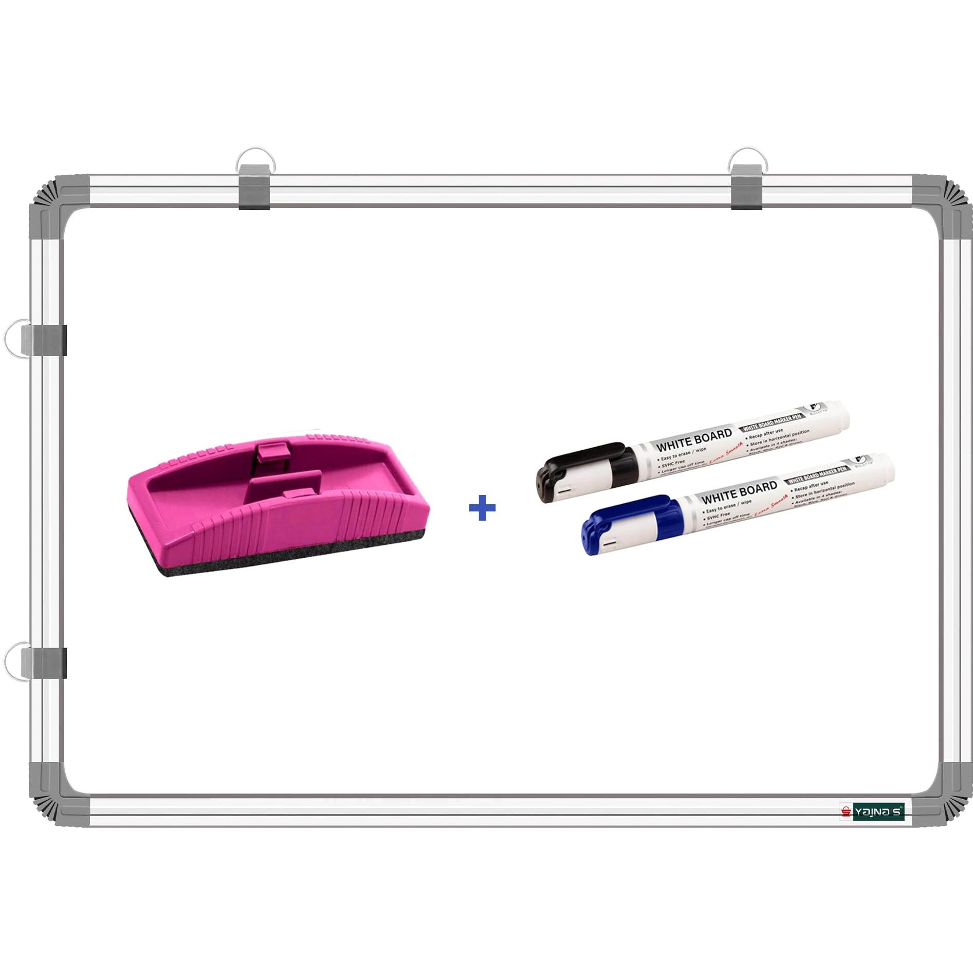 Yajnas White Board 1.5X2 Feet Non-Magnetic Double Sided Whiteboard & Chalkboard Both Side Writing Board With 2 Whiteboard Markers + 1 White Board Duster - Set Of 4 Items