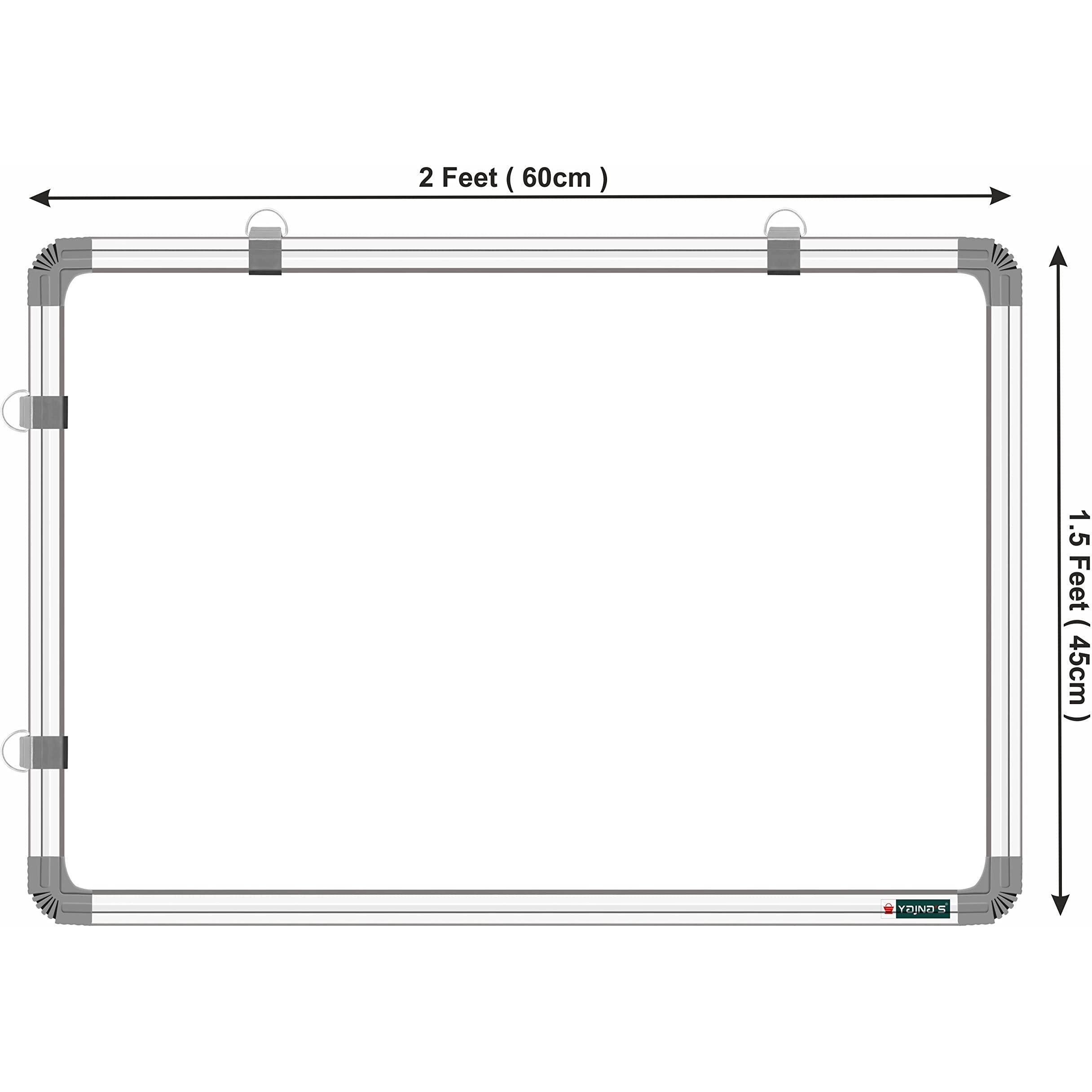 Yajnas White Board 1.5X2 Feet Non-Magnetic Double Sided Whiteboard & Chalkboard Both Side Writing Board With 2 Whiteboard Markers + 1 White Board Duster - Set Of 4 Items