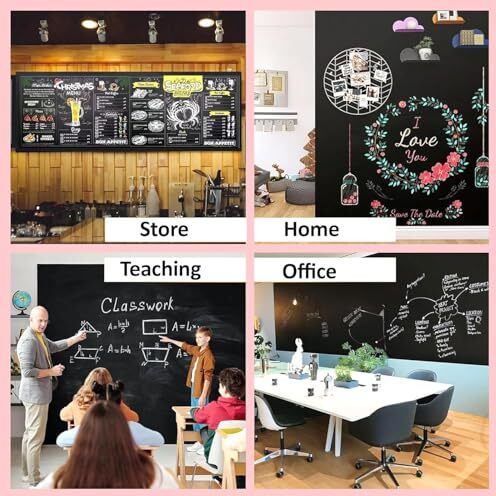 Yajnas 45X200 Cm Blackboard Sticker For Kids | Removable Wall-Mounted Blackboard For Home, School, Office | Includes 5 Colorful Chalks | Easy Install, Perfect For Creative Learning - 1.5 X 6.5 Ft