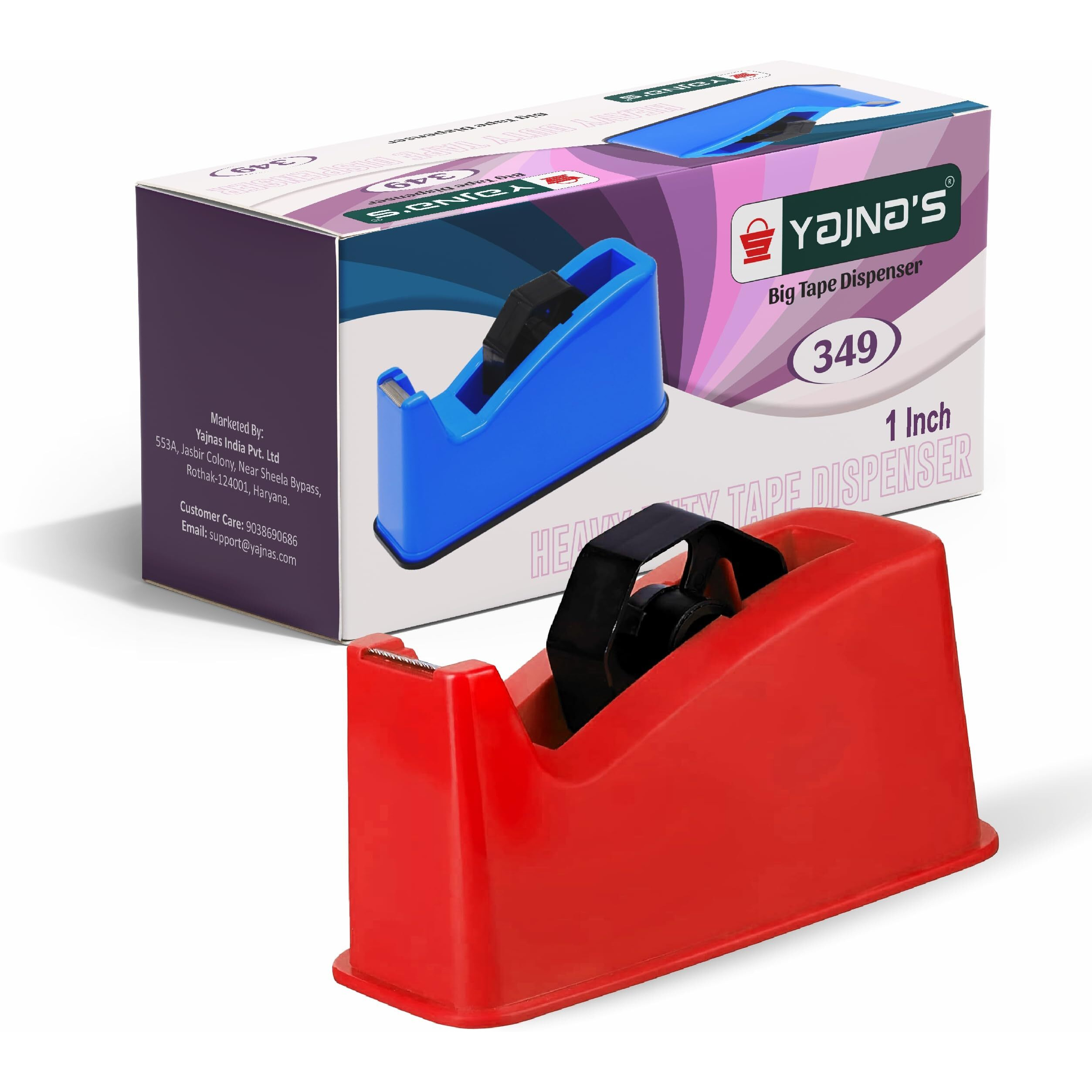 Yajnas Tape Dispenser For Packing, Heavy Weight And Anti-Skid 1 Inch Cello Tape Dispenser For Home, Office, School Use (Random Color)