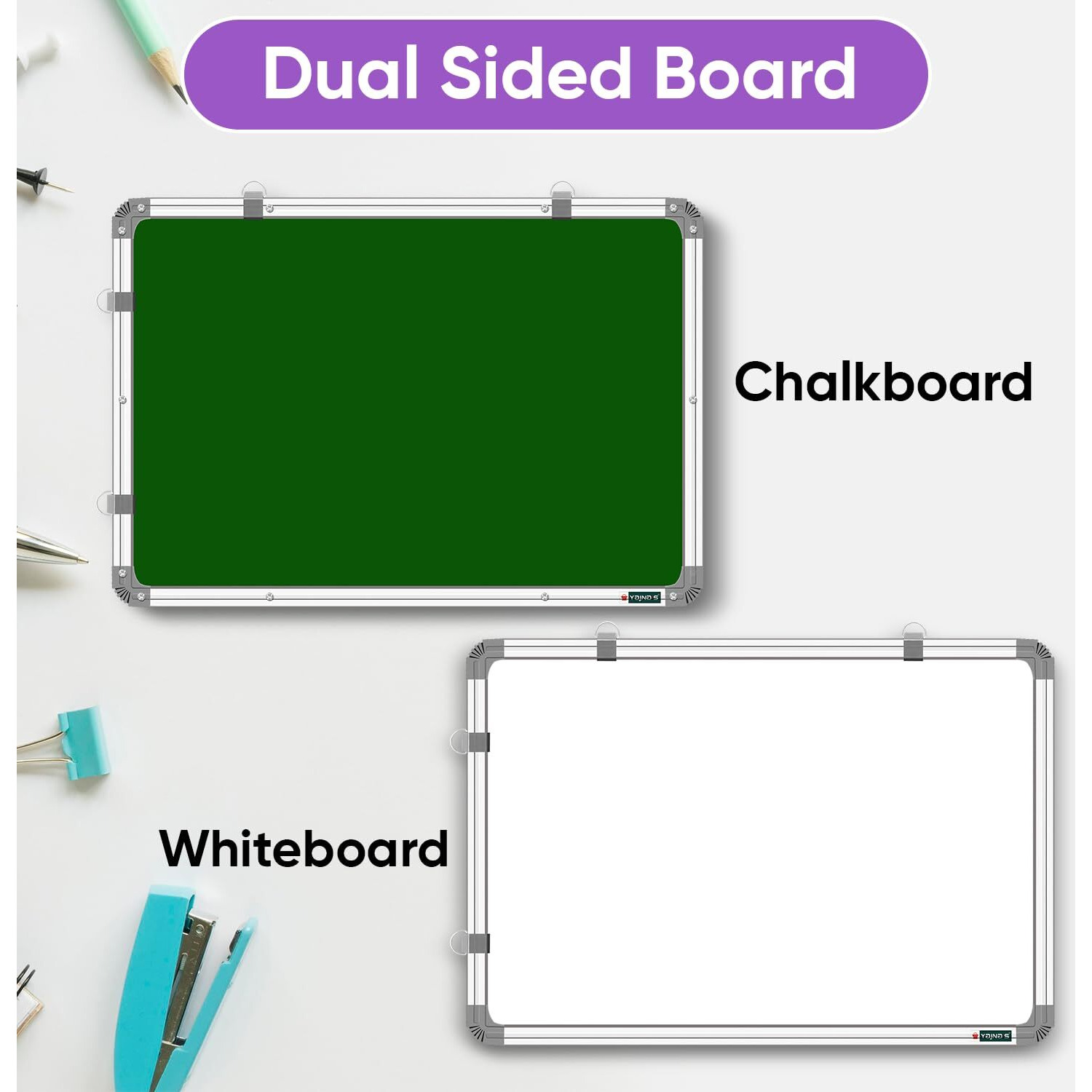 Yajnas 2X3 Feet Double-Sided Whiteboard & Chalkboard For Kids  Includes 2 Whiteboard Markers + 1 Duster (Set Of 4 Items)