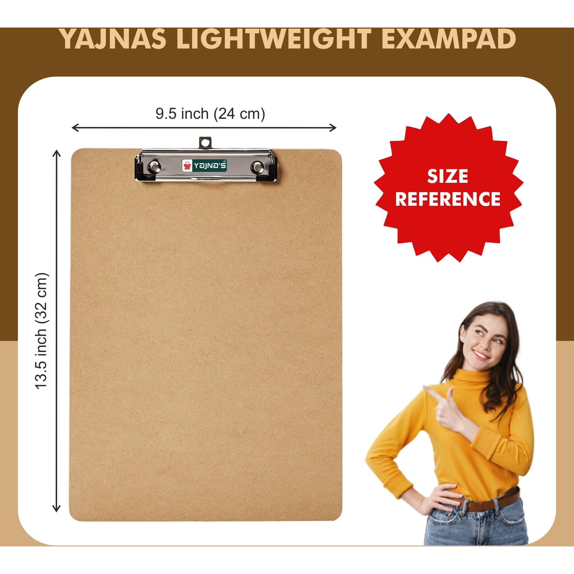 Yajnas Wooden Exam Board Exam Pad Size - 24 Cm X 34.5 Cm Hardboard Wooden Clipboard, Exam Pad For Kids, Girls, Boys, Students And Artists (Brown)