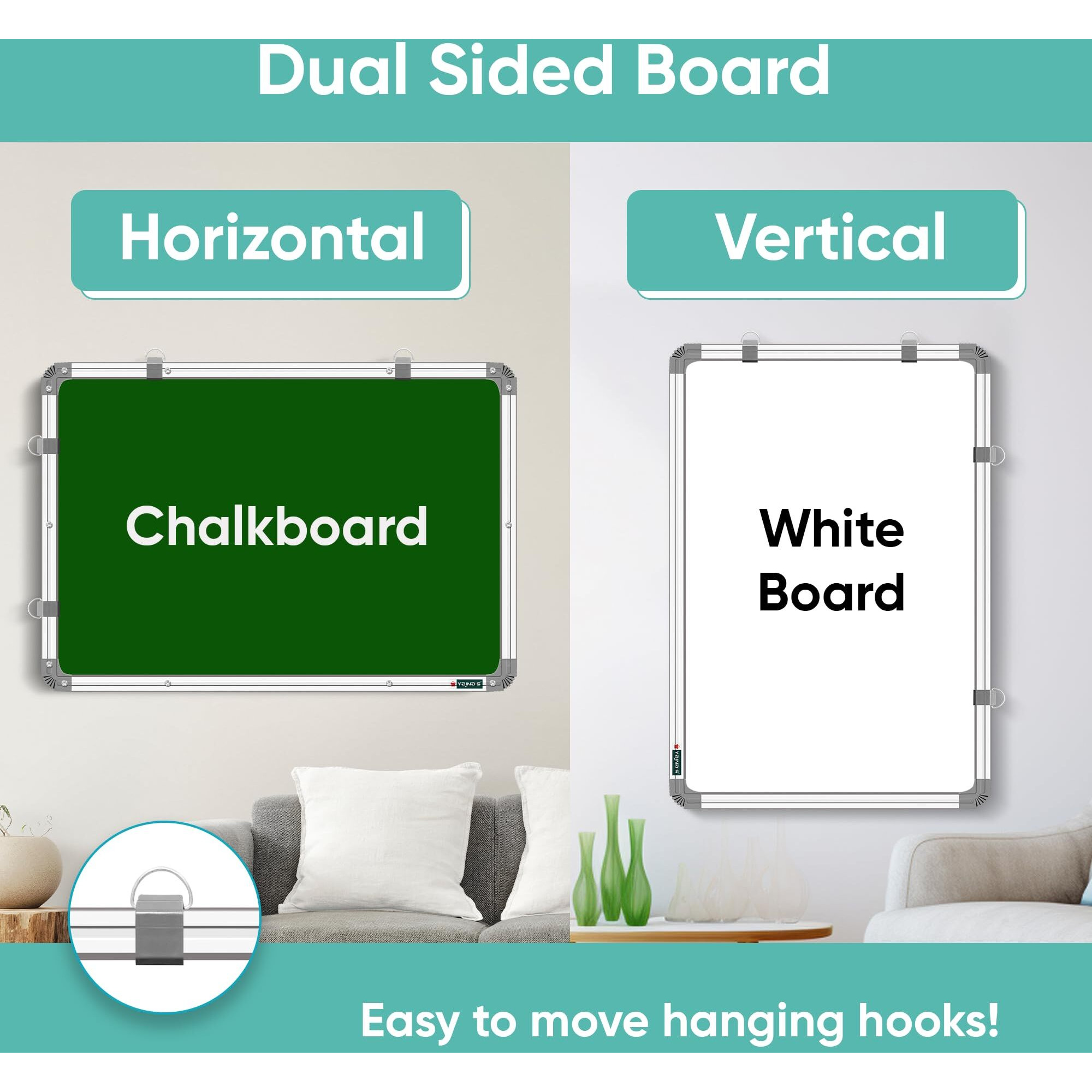 Yajnas 16X23 Inch Non Magnetic Double Sided Whiteboard & Chalkboard, Both Side Writing Board Includes 1 Whiteboard Duster And 1 Whiteboard Markers (Pack Of 3) Ideal For Home, Study Room And Office