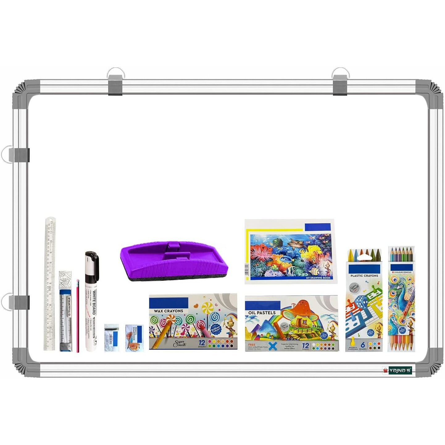 Yajnas Non-Magnetic 2X3 Feet Double Sided White Board & Chalk Board Both Side Writing Boards, One Side White Marker & Reverse Side Chalk Board Surface (2X3 Beginners Art Combo Kit)