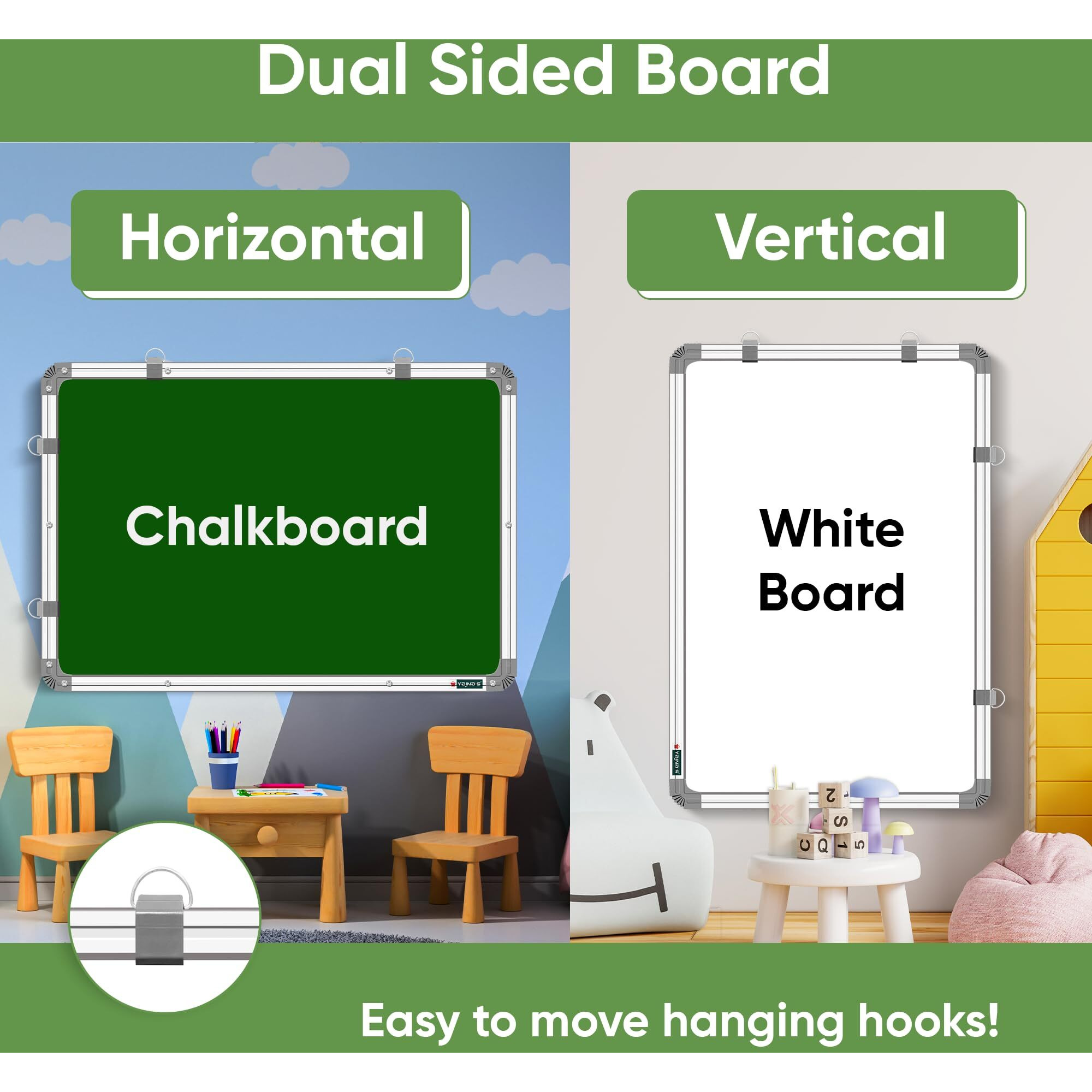 Yajnas Non-Magnetic 2X3 Feet Double Sided White Board & Chalk Board Both Side Writing Boards, One Side White Marker & Reverse Side Chalk Board Surface (2X3 Beginners Art Combo Kit)