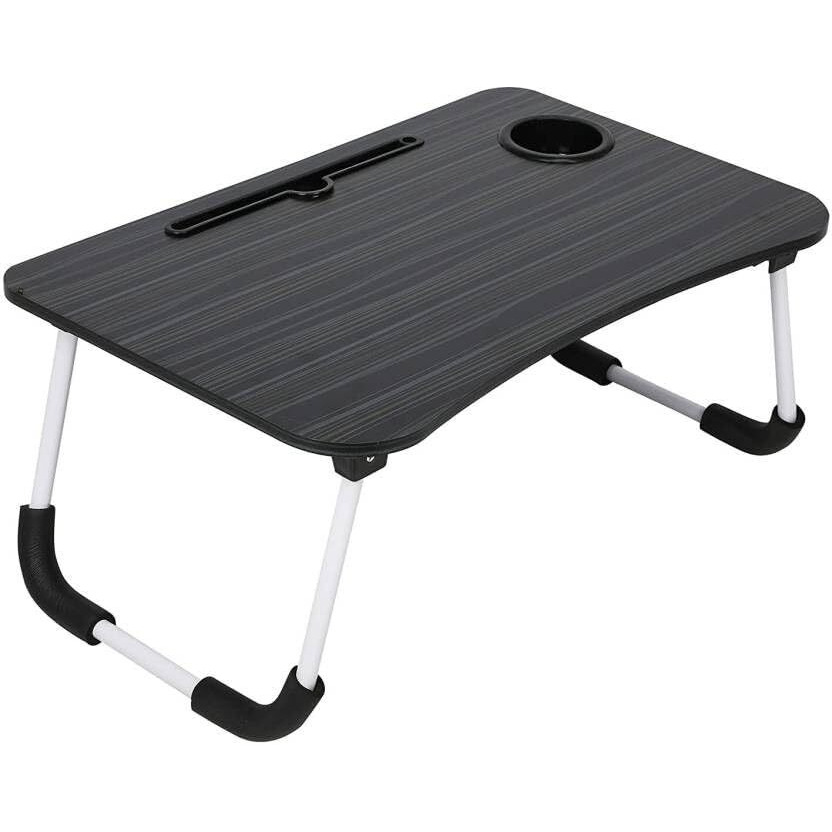 Yajnas Wooden Multipurpose Foldable Laptop Table With Cup & Tab Holder| Table Holder Study Table, Breakfast Table, Foldable And Portable Table| Color - Black, 59 Cm X 380 Mm