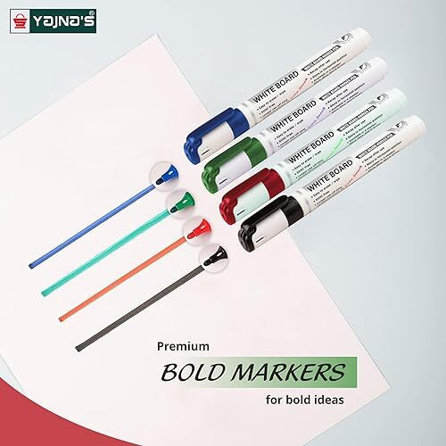 Yajnas Non Magnetic Whiteboard Duster & Markers | Set Of 5 | Assorted Ink Colours Markers | Whiteboard Duster With Easily Erasable Markers | School & Office Stationery Items Markers & Duster