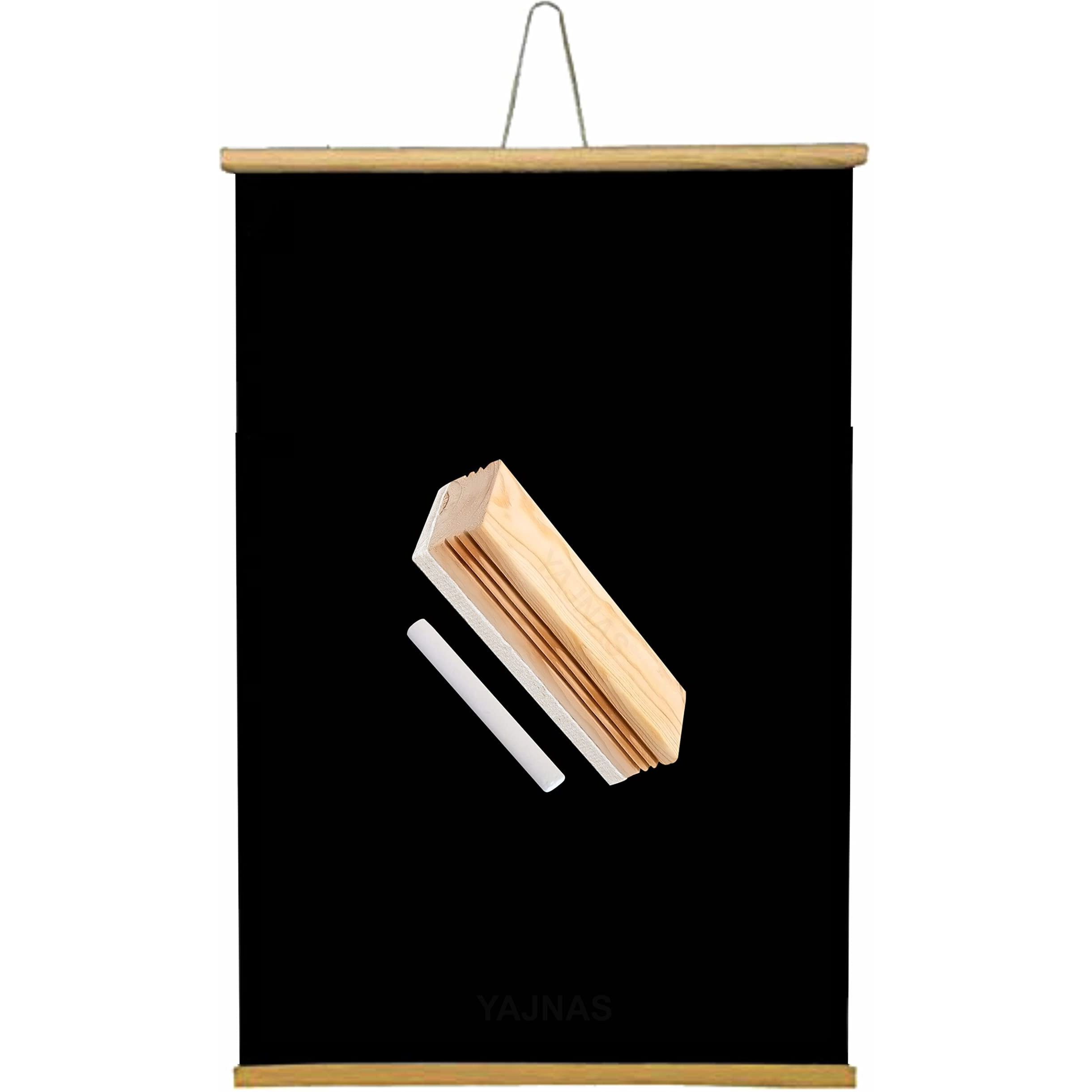 Yajnas 2X3 Feets (24X36 Inchs) Wall Hanging Non-Magnetic Black Roll Up Board With 1 Premium Wooden Duster & 10 Pieces Chalk Combo