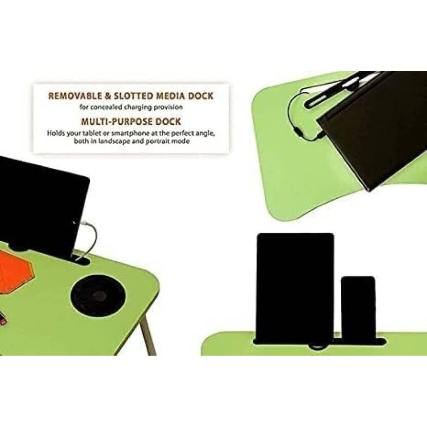 Yajnas Wooden Multipurpose Foldable Laptop Table With Cup & Tab Holder| Table Holder Study Table, Breakfast Table, Foldable And Portable Table| Color - Green