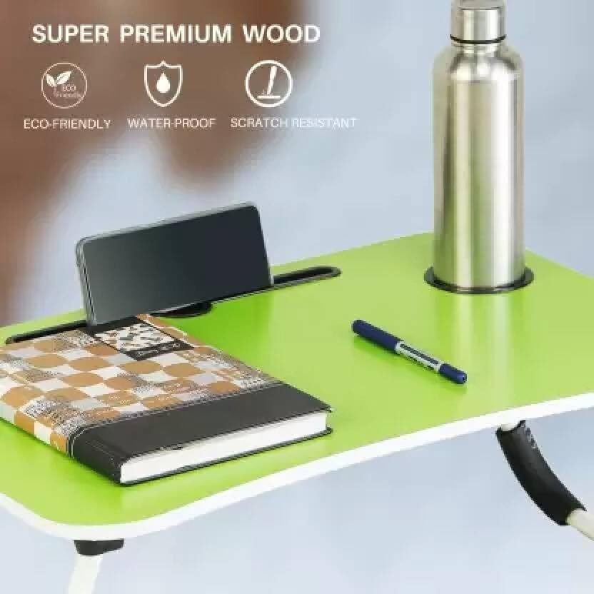 Yajnas Wooden Multipurpose Foldable Laptop Table With Cup & Tab Holder| Table Holder Study Table, Breakfast Table, Foldable And Portable Table| Color - Green