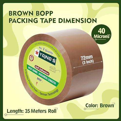 Yajnas 72Mm X 35 Meters, 3 Inch, Pack Of 2, Brown Bopp Self-Adhesive High-Strength Packing Tape Rolls | E-Commerce Packaging For Home, Office & Box