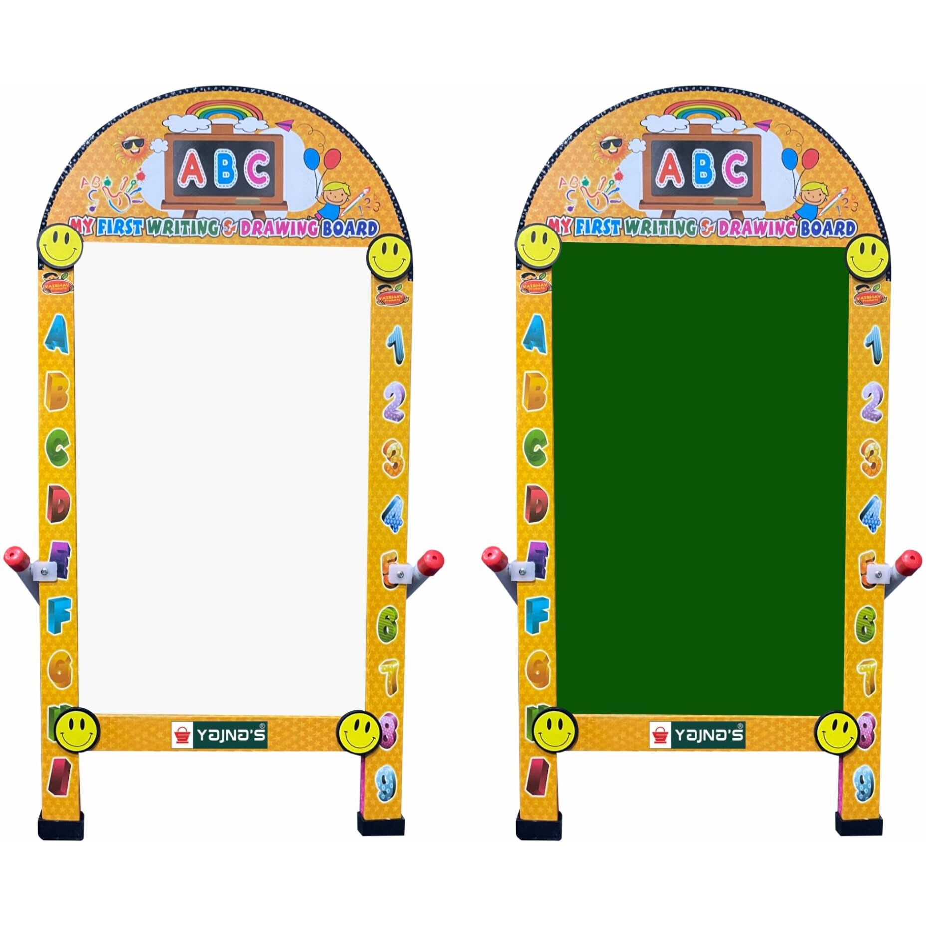 Yajnas Premium Standy Portable Dual Sided Both Side Writing Whiteboard & Greenboard With Wooden Duster & Portable Iron Stand For Kids, Home, Office, Coaching Classes, Tution Use, Size - 70X34 Cm