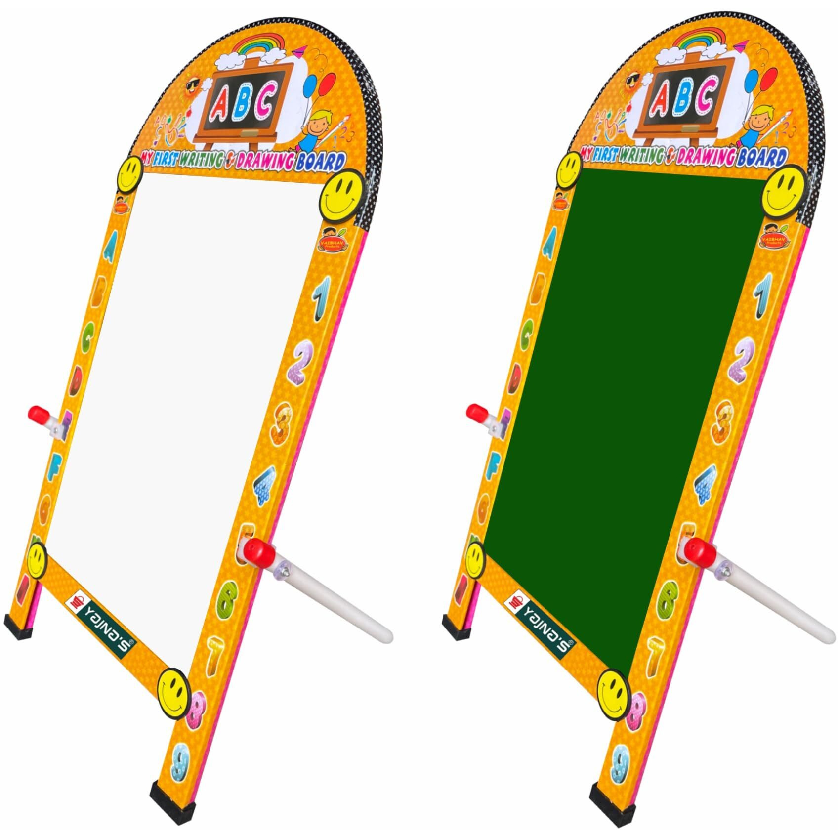 Yajnas Premium Standy Portable Dual Sided Both Side Writing Whiteboard & Greenboard With Wooden Duster & Portable Iron Stand For Kids, Home, Office, Coaching Classes, Tution Use, Size - 70X34 Cm