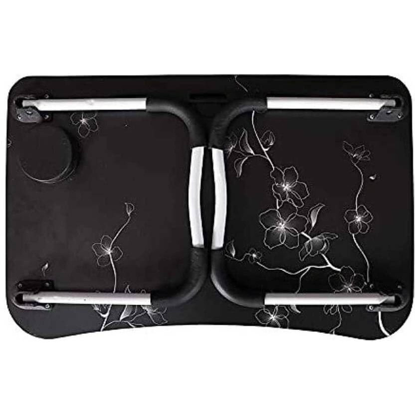 Yajnas Wooden Multipurpose Foldable Laptop Table With Cup&Tab Holder|Table Holder Study Table,Breakfast Table,Foldable And Portable Table|Color-Black Flower,380 Mm, 590 Mm