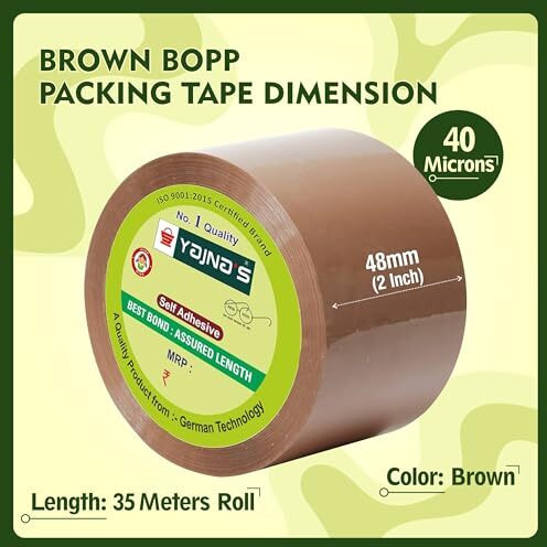 Yajnas 48Mm X 35 Meters, Pack Of 1, Brown Bopp Tape Self Adhesive High-Strength Packing Tape Rolls, Packaging Tape | Cello Tape | E Commerce Packaging Tape For Home, Office Use & Box Packaging