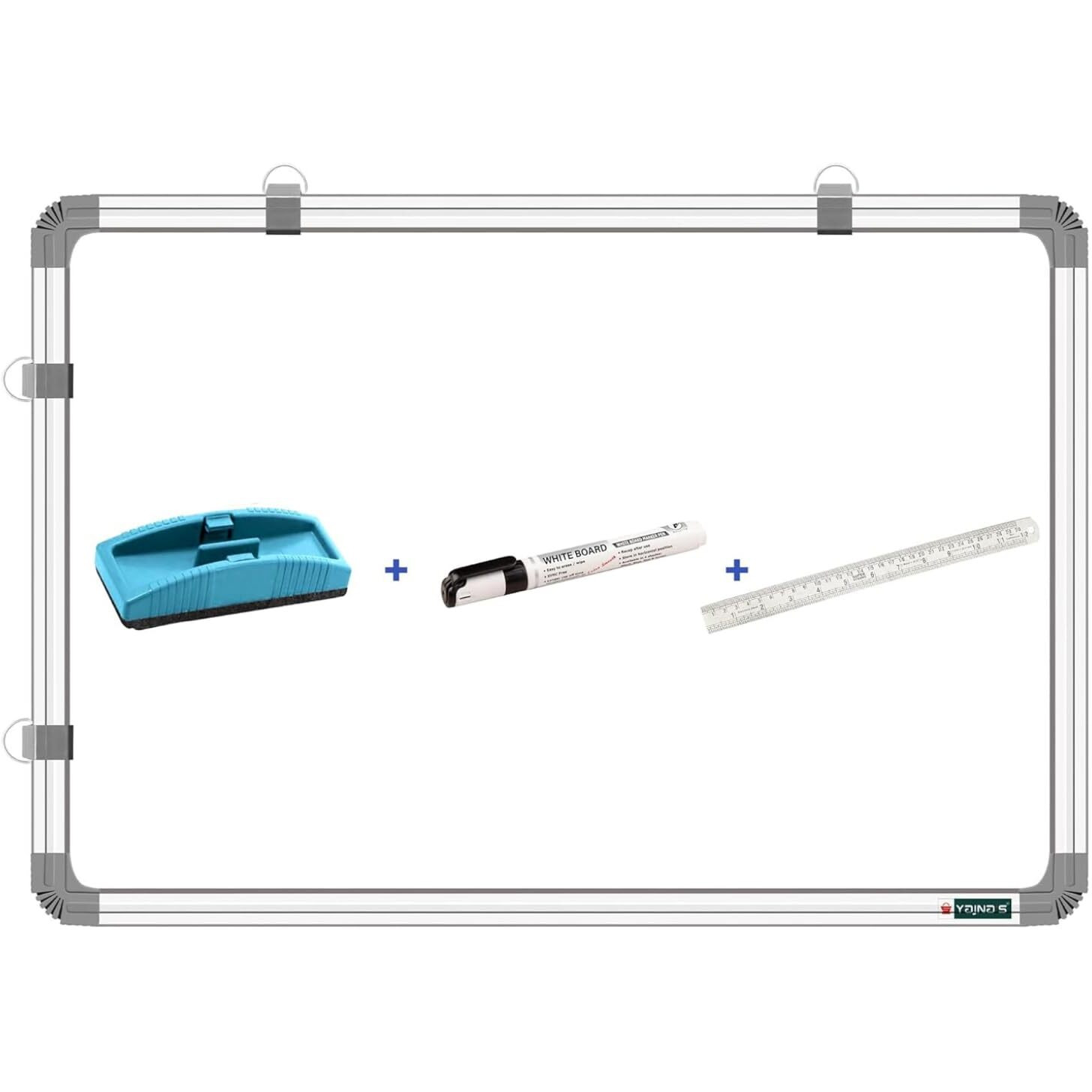 Yajnas 2X3 Feet Non Magnetic Double Sided Whiteboard & Chalkboard Both Side Writing Board With 1 Marker + 1 Duster + 30 Cm's Ruler (Ypwg609003) (2 X 3, Pack Of 4 Items)