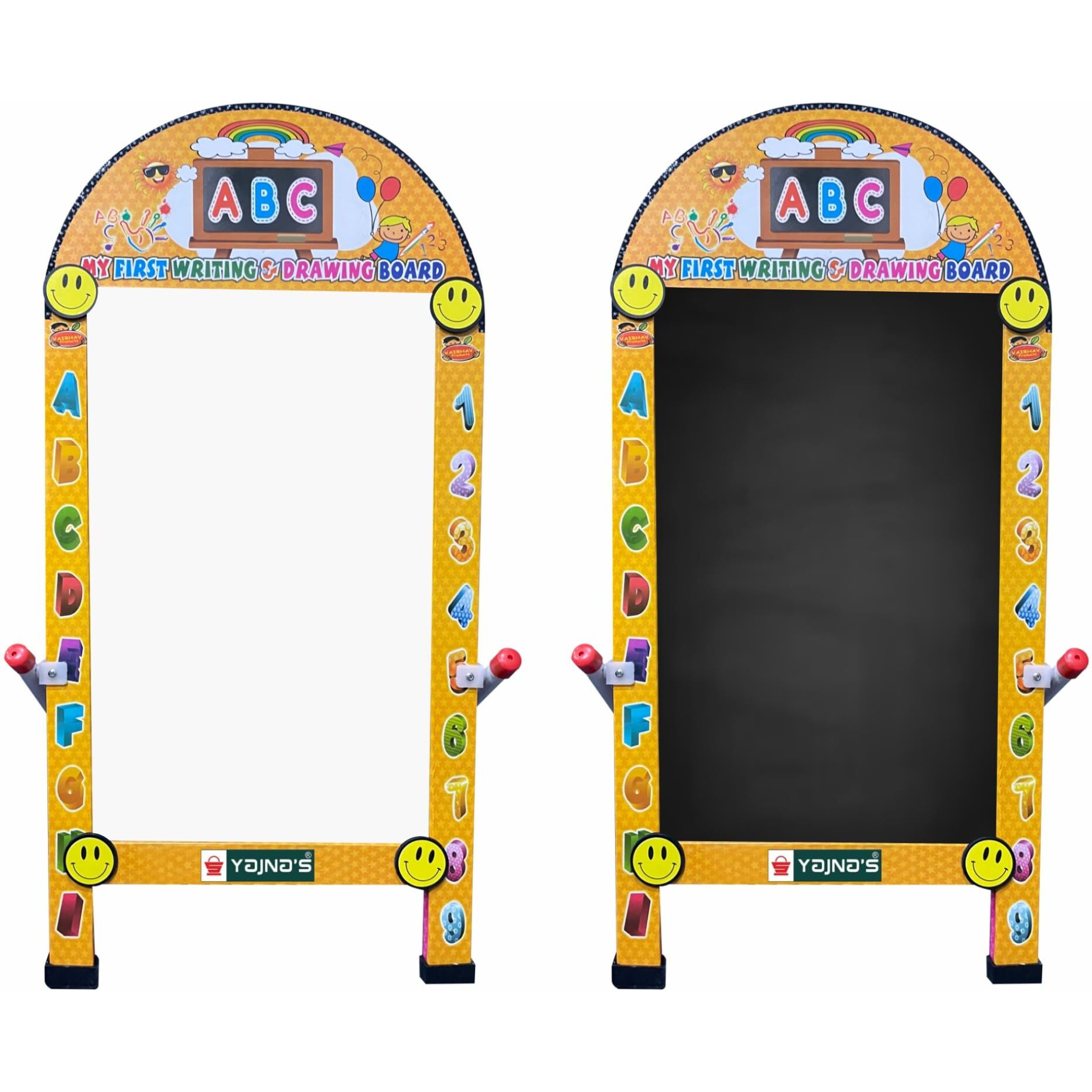 Yajnas Premium Standy Portable Dual Sided Both Side Writing Whiteboard & Blackboard With Wooden Duster & Portable Iron Stand For Kids, Home, Office, Coaching Classes, Tution Use, Size - 60X30 Cm