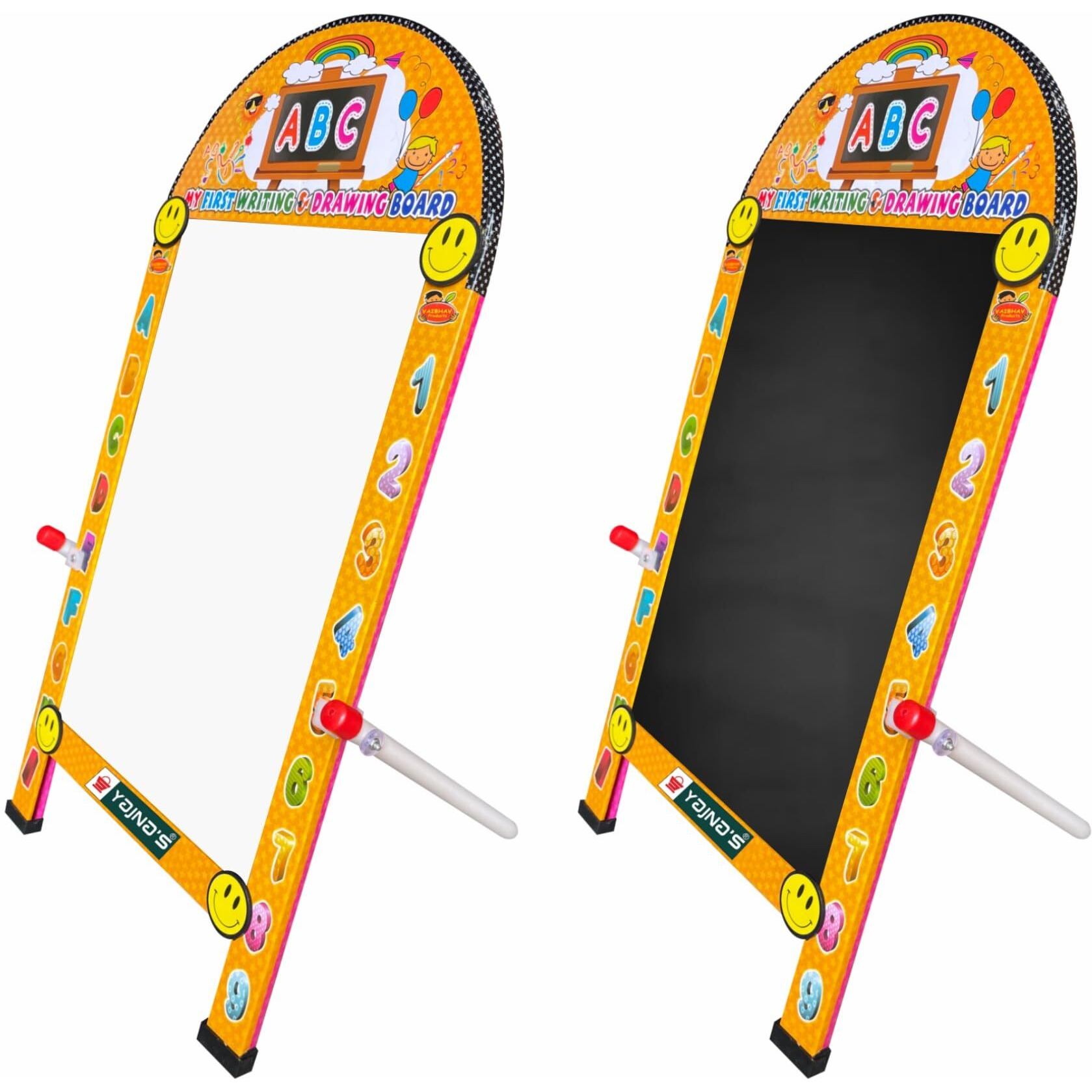 Yajnas Premium Standy Portable Dual Sided Both Side Writing Whiteboard & Blackboard With Wooden Duster & Portable Iron Stand For Kids, Home, Office, Coaching Classes, Tution Use, Size - 60X30 Cm