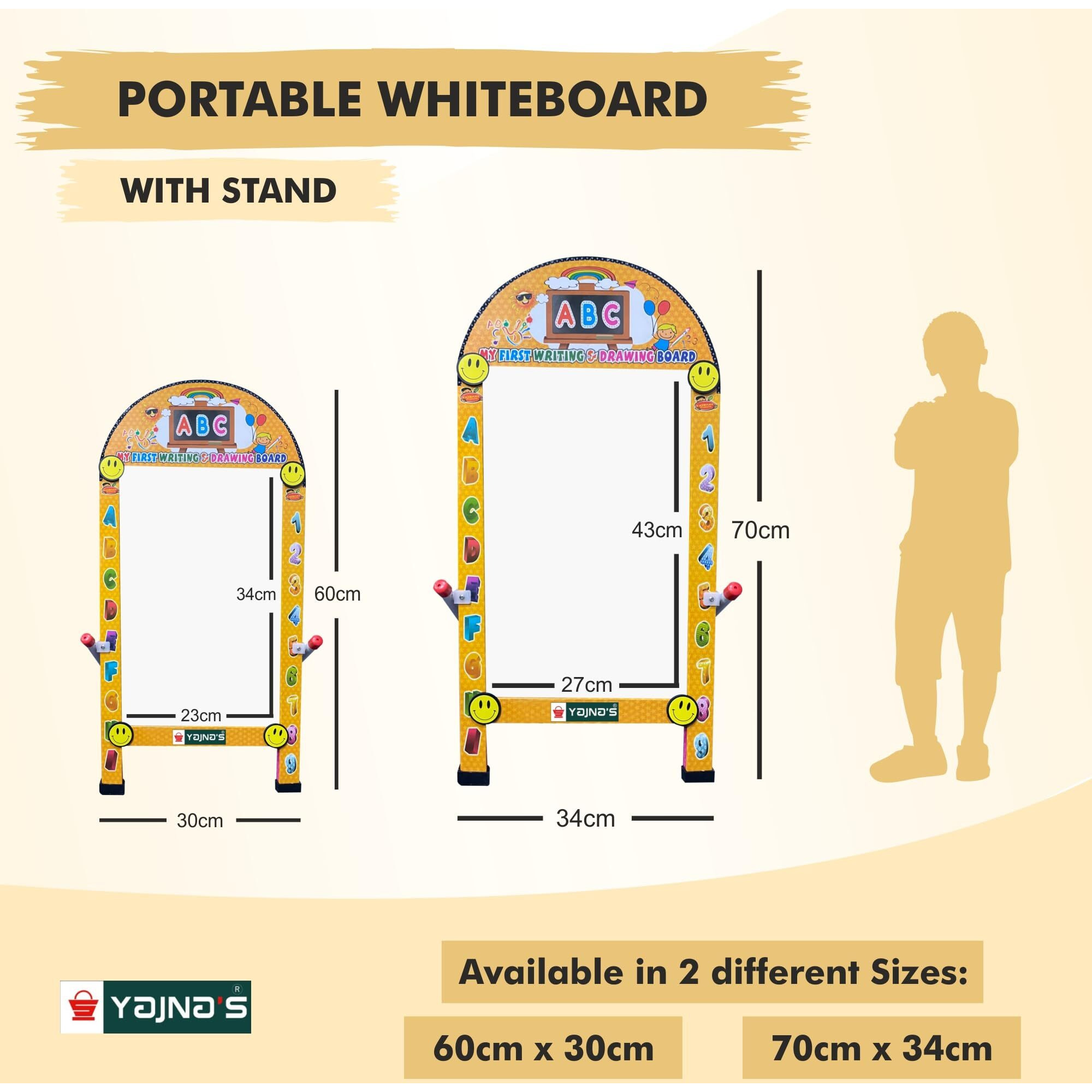 Yajnas Premium Standy Portable Dual Sided Both Side Writing Whiteboard & Blackboard With Wooden Duster & Portable Iron Stand For Kids, Home, Office, Coaching Classes, Tution Use, Size - 60X30 Cm