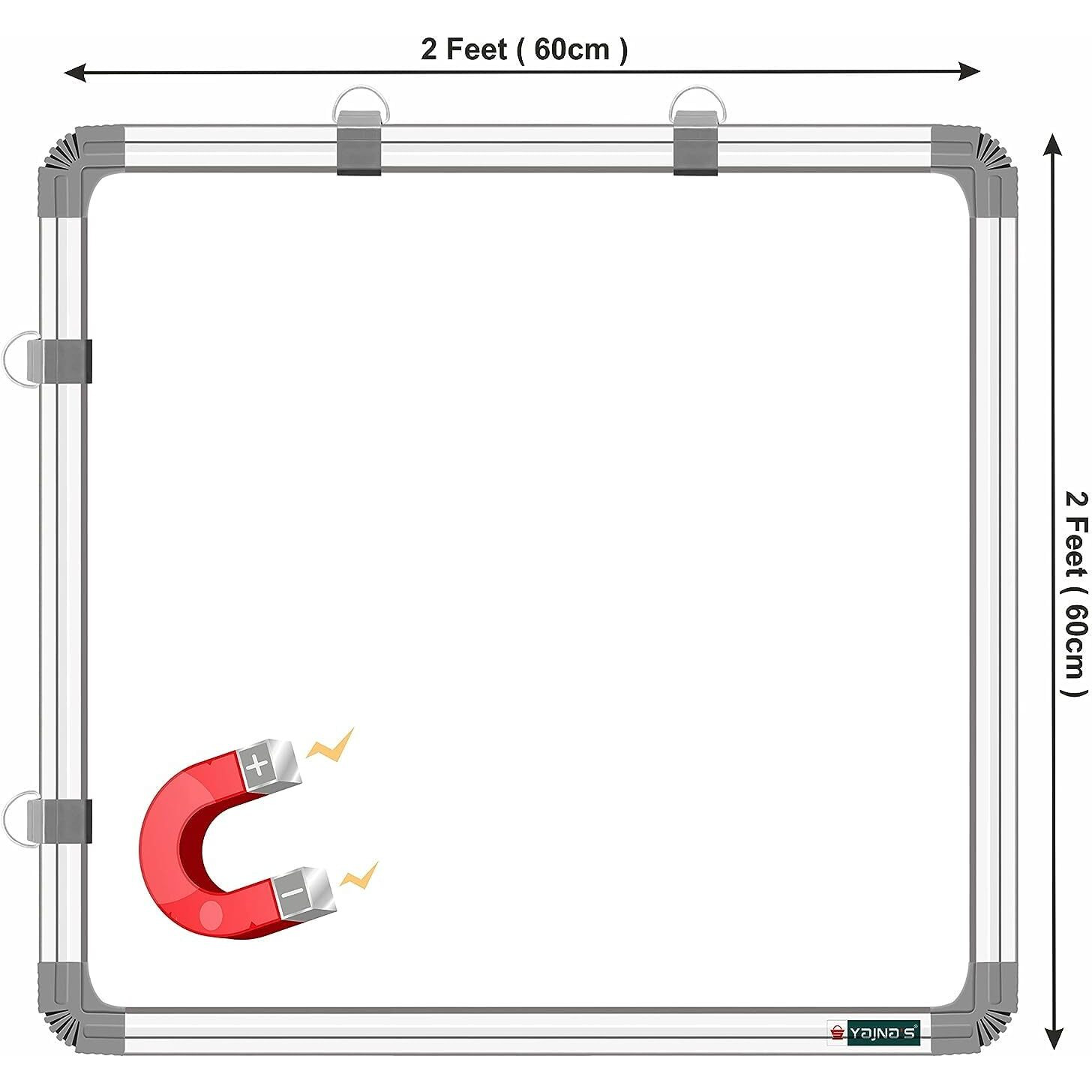 Yajnas 2X2 Feet (59X59 Cm) Magnetic Drywipe Whiteboard With 10 Magnets, 1 Eraser/Magnetic Duster, 1 Unit Of 30Cm Scale, And 2 Dry-Erase Markers For Home, Office, Coaching Class & School