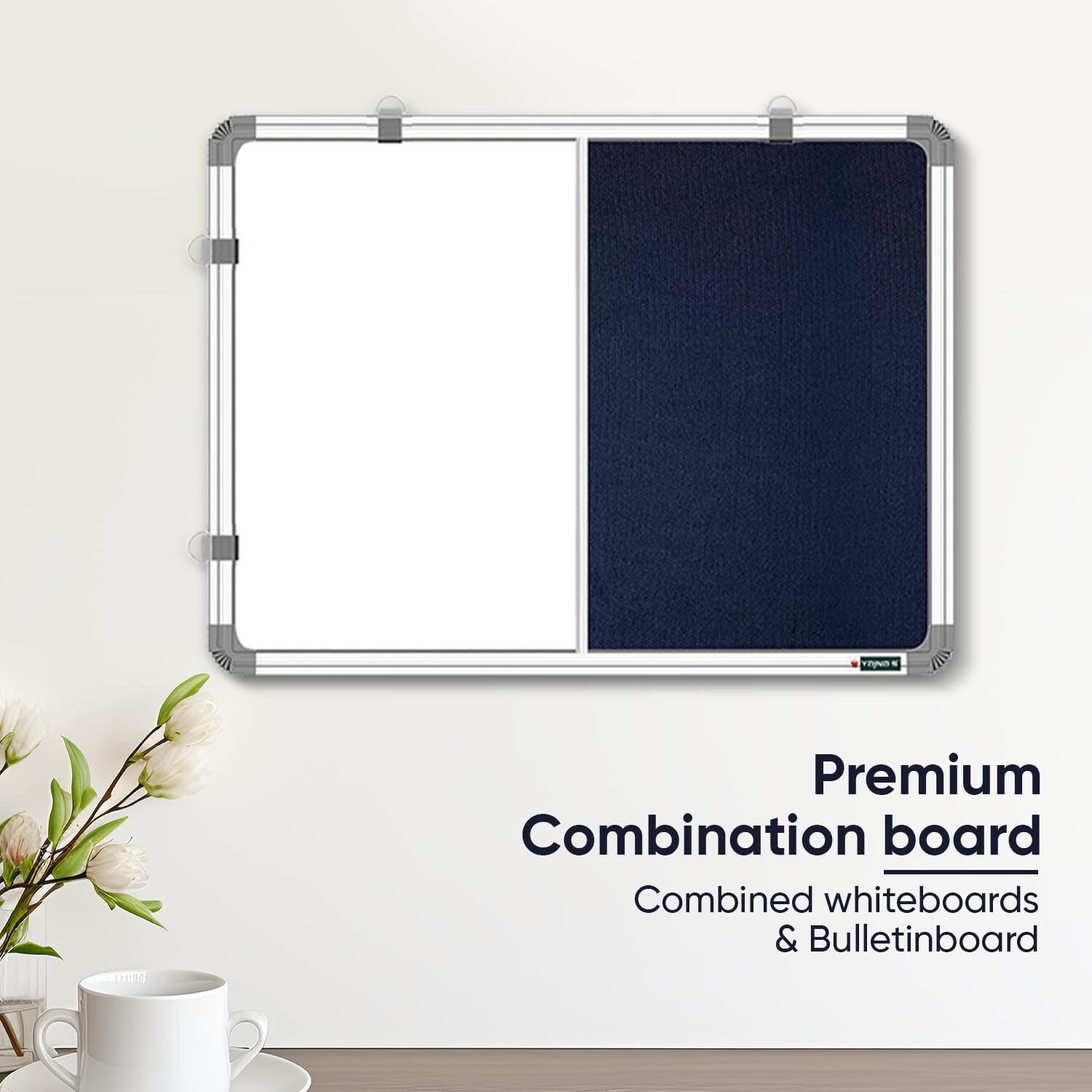 Yajnas 1.5X2 Feet Premium Combination Board (Non - Magnetic Whiteboard With Blue Pin-Up Board/Notice Board/Bulletin Board) For Home, Office And School Use. Heavy-Duty Aluminium Frame (Pack Of 1)