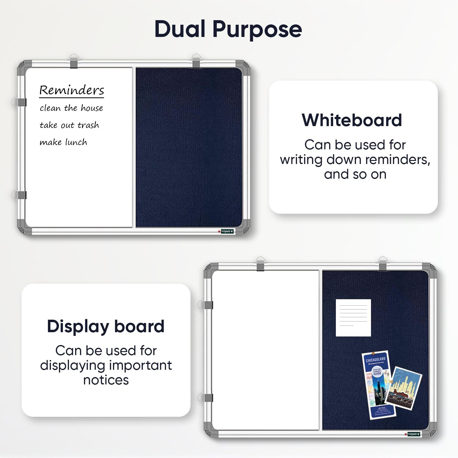 Yajnas 1.5X2 Feet Premium Combination Board (Non - Magnetic Whiteboard With Blue Pin-Up Board/Notice Board/Bulletin Board) For Home, Office And School Use. Heavy-Duty Aluminium Frame (Pack Of 1)