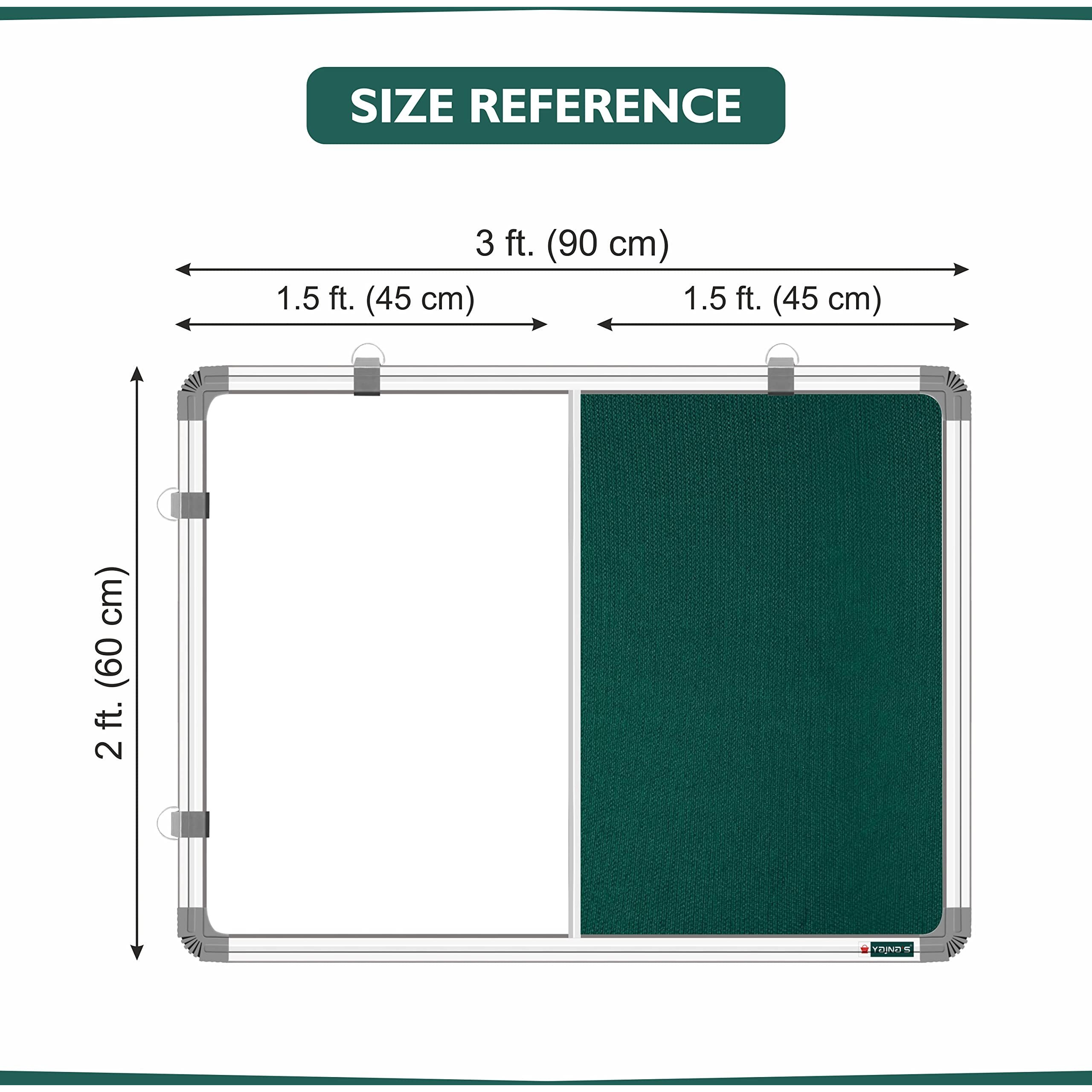 Yajnas 2X3 Feet Premium Combination Board (Non - Magnetic Whiteboard With Green Pin-Up/Notice Board) For Home, Office And School Use. Heavy-Duty Aluminium Frame (Pack Of 1 Board)| Colour - Green