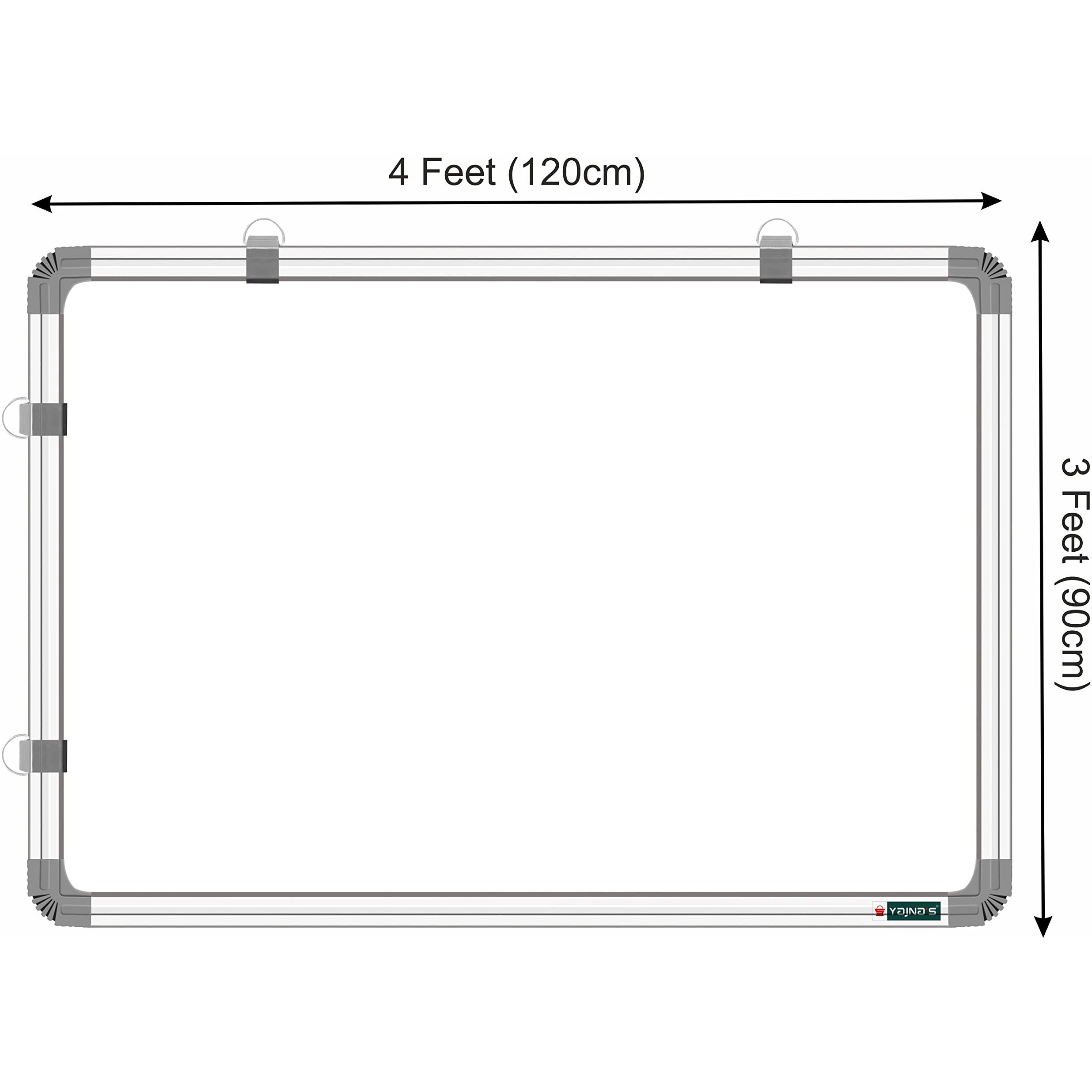 Yajnas White Board 3 Feet X4 Feet (90X122 Cm) Non Magnetic Double Sided Whiteboard & Chalkboard Both Side Writing Board With 1 Marker And 1 Duster - Set Of 3 Items