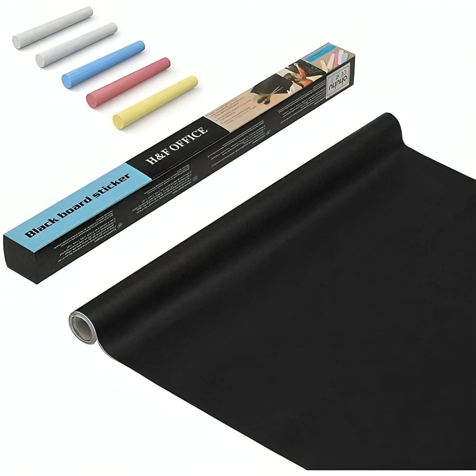 Yajnas Black Board (45X200Cm) Wall Sticker Removable Decal Blackboard Chalkboard With 5 Chalks For Home School Office College Room Kitchen Kids