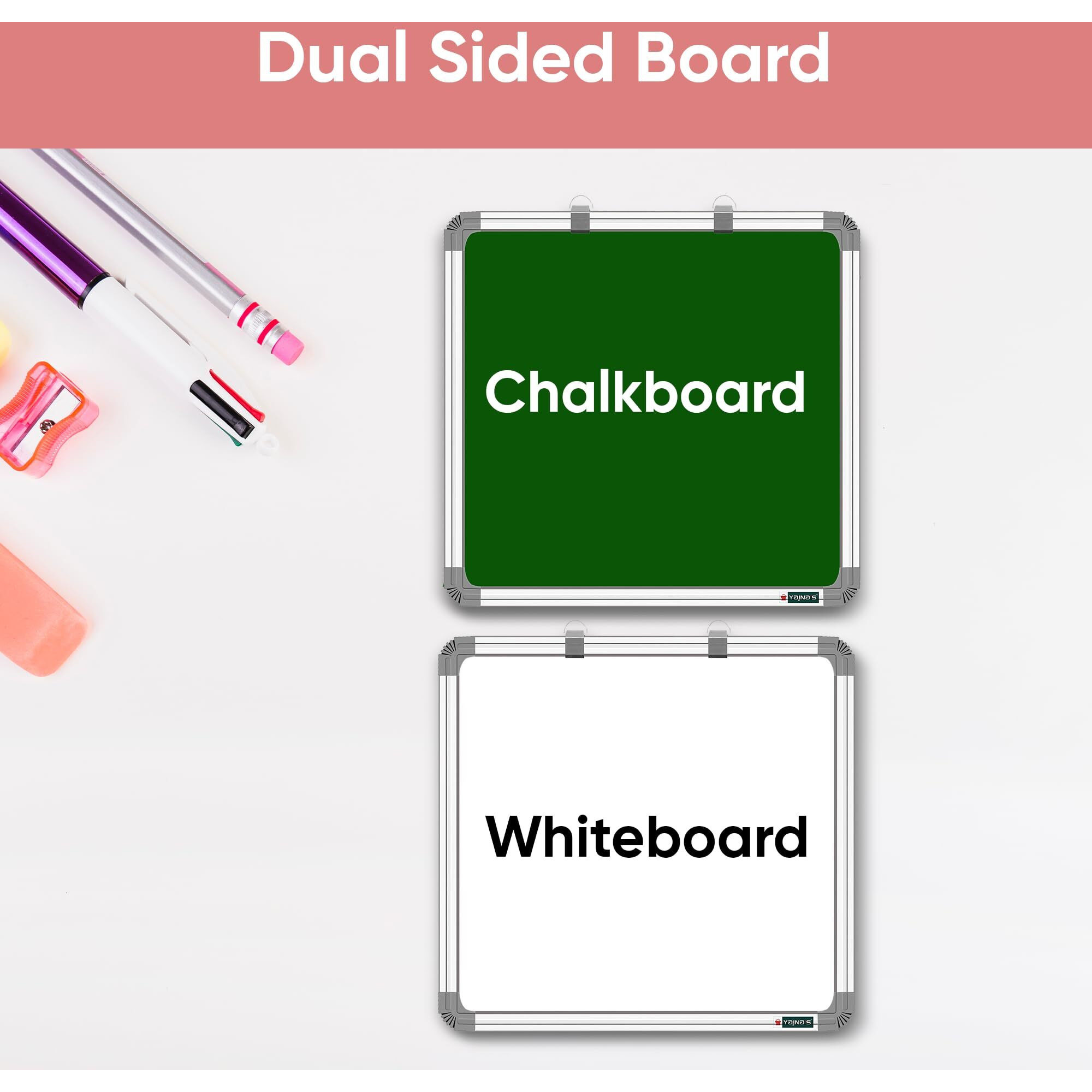 Yajnas Non Magnetic 3X3 Feet Double Sided White Board And Chalk Board Both Side Writing Boards, One Side White Marker And Reverse Side Chalk Board Surface (Pack Of 4 Items)