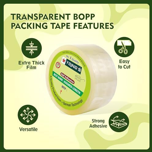 Yajnas 48Mm/ 2 Inch X 100 Meters, Pack Of 1, Bopp Packaging Clear Tape (Transparent) Cello Tape Rolls | E-Commerce Packaging For Home, Office & Box