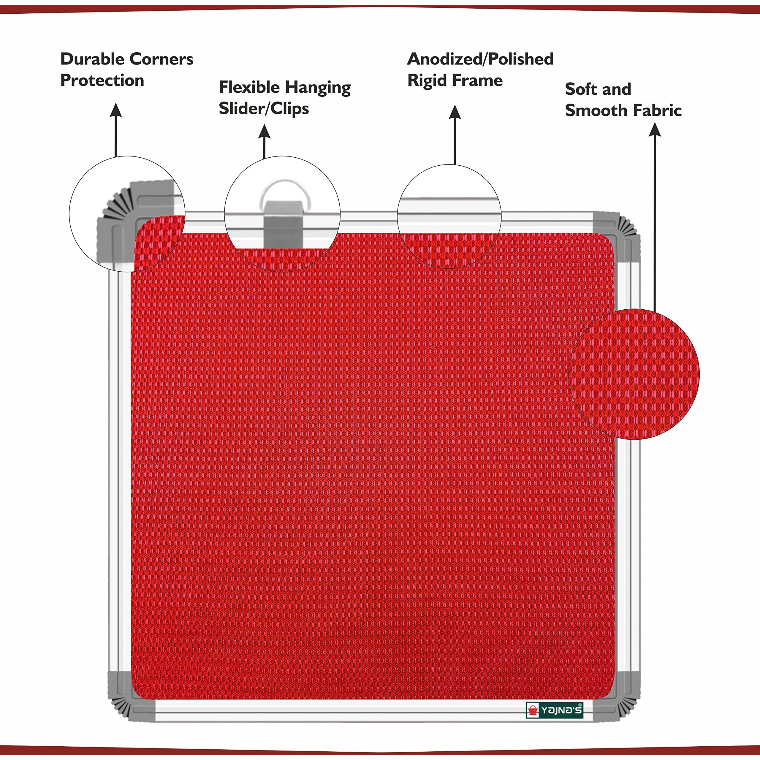 Yajnas 2 X 2 Feet Premium Material Notice Pin-Up Board/Pin-Up Board/Soft Board/Bulletin Board/Pin-Up Display Board For Office, Home And School Uses, (Red, Pack Of 1)