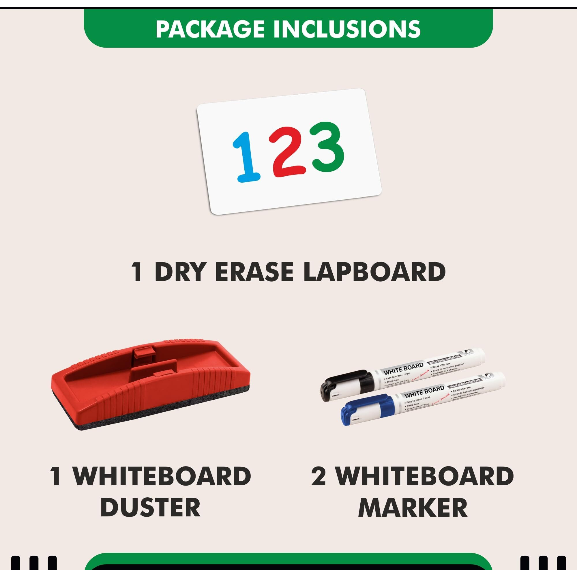 Yajnas 9X12 Inch Whiteboard Lapboard With Duster, 2 Markers Combo For Students, Kids - Dry Erase Lap Board Whiteboards - Pack Of 2 Lapboard