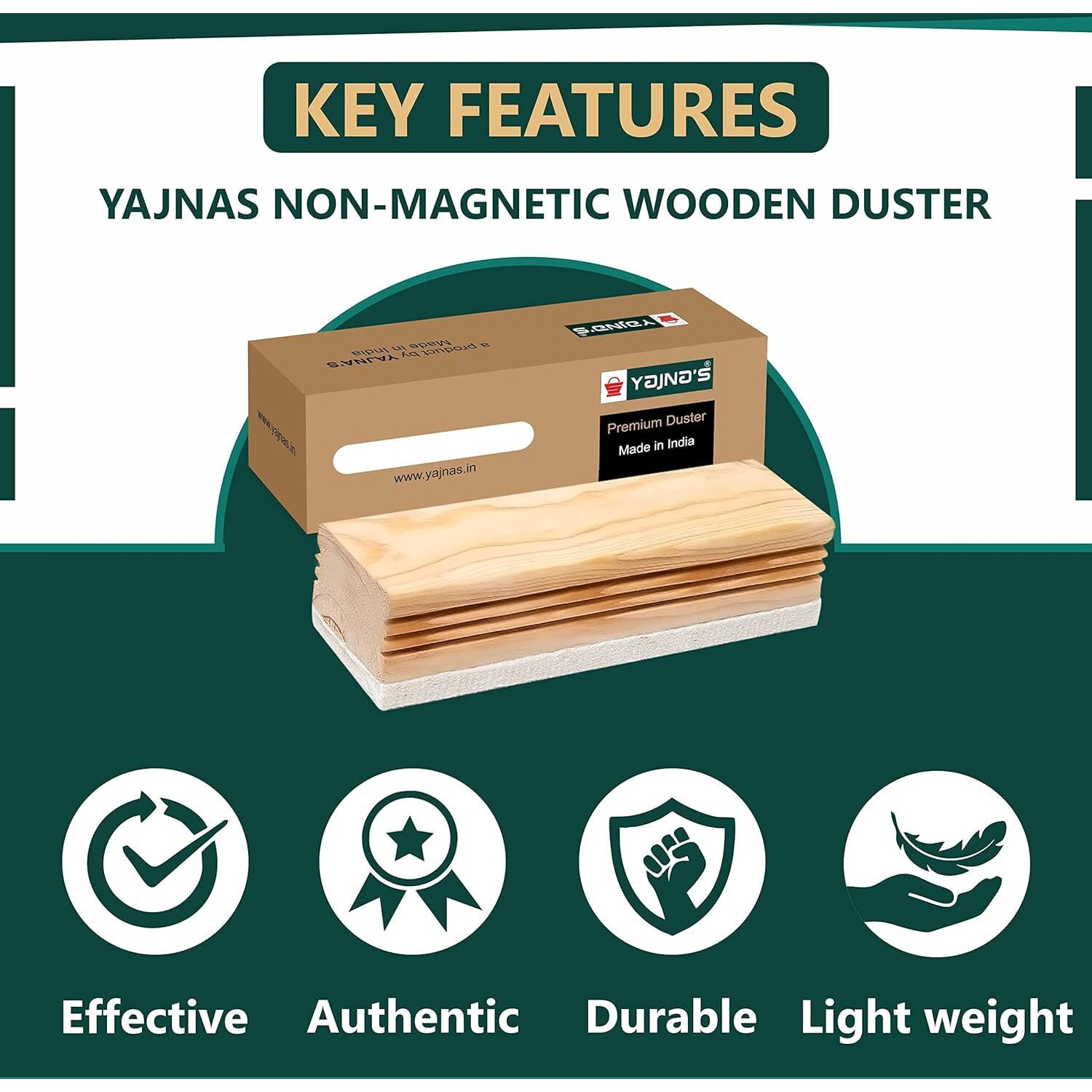 Yajnas Premium Non Magnetic Wooden White Board Duster | Black Board Wooden Duster Whiteboard Eraser For Erasing White Board Marker Or Chalk Board Writing (Duster + 10 Black Markers)