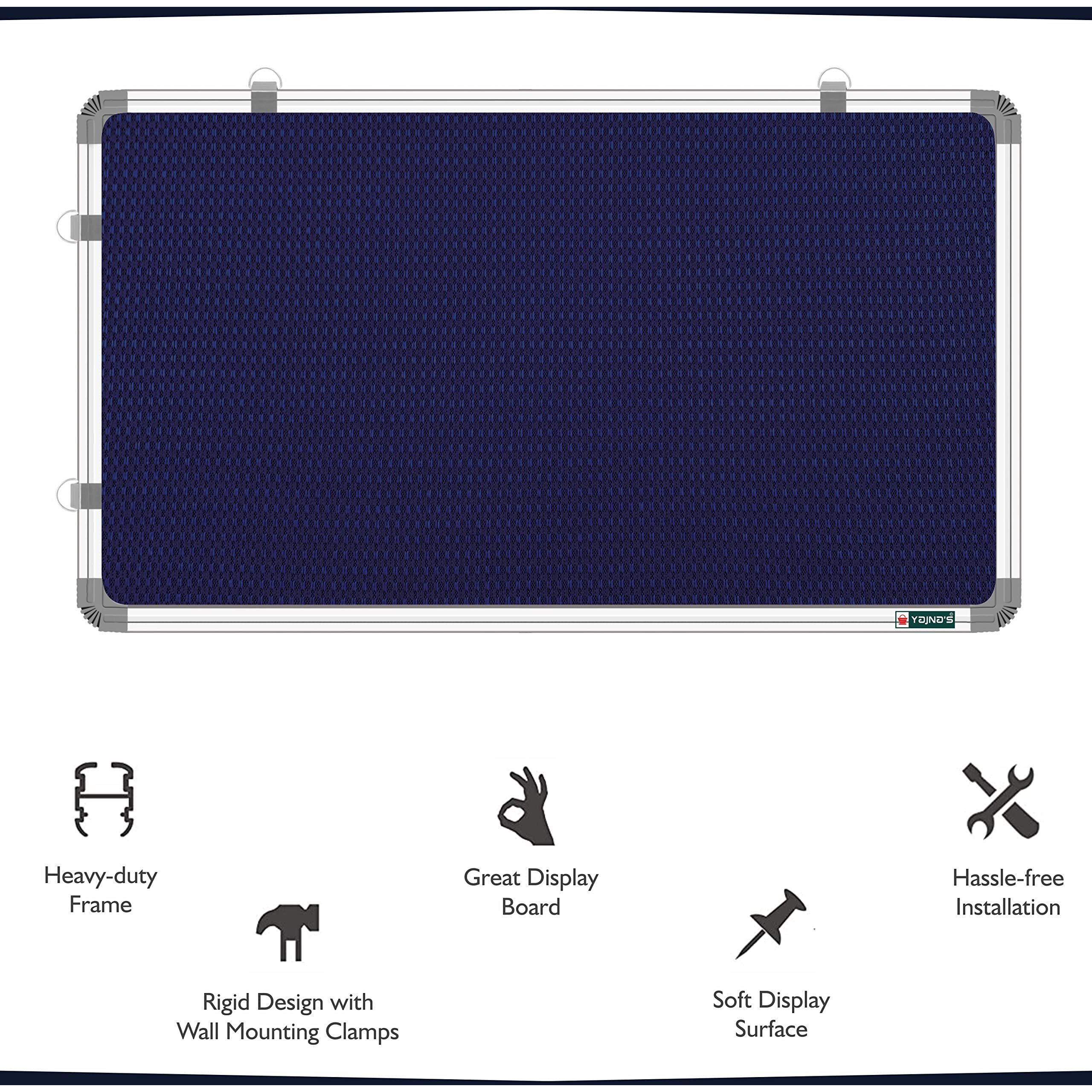 Yajnas 2X3 Feet (59X89 Cm) Premium Material Blue Color Notice Board/Soft Board/Bulletin Board/Pin-Up Display Board With 100 Pins For Study Room, Home, School & Office Use