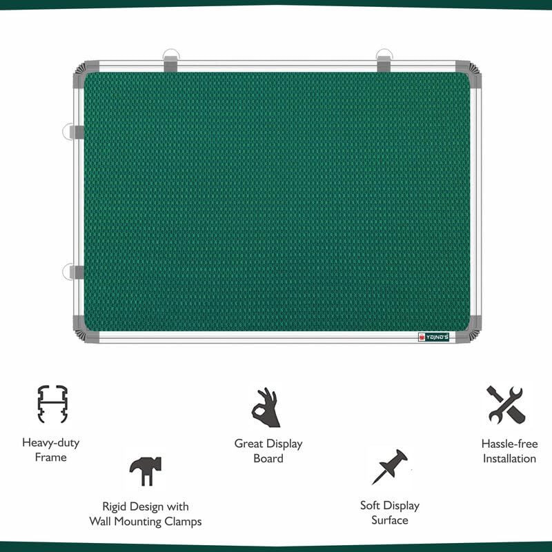 Yajnas 3X4 Feet Premium Material Green Designed Notice Board/Soft Board/Bulletin Board/Pin-Up Display Board For Study Room, Office, School & Home Use
