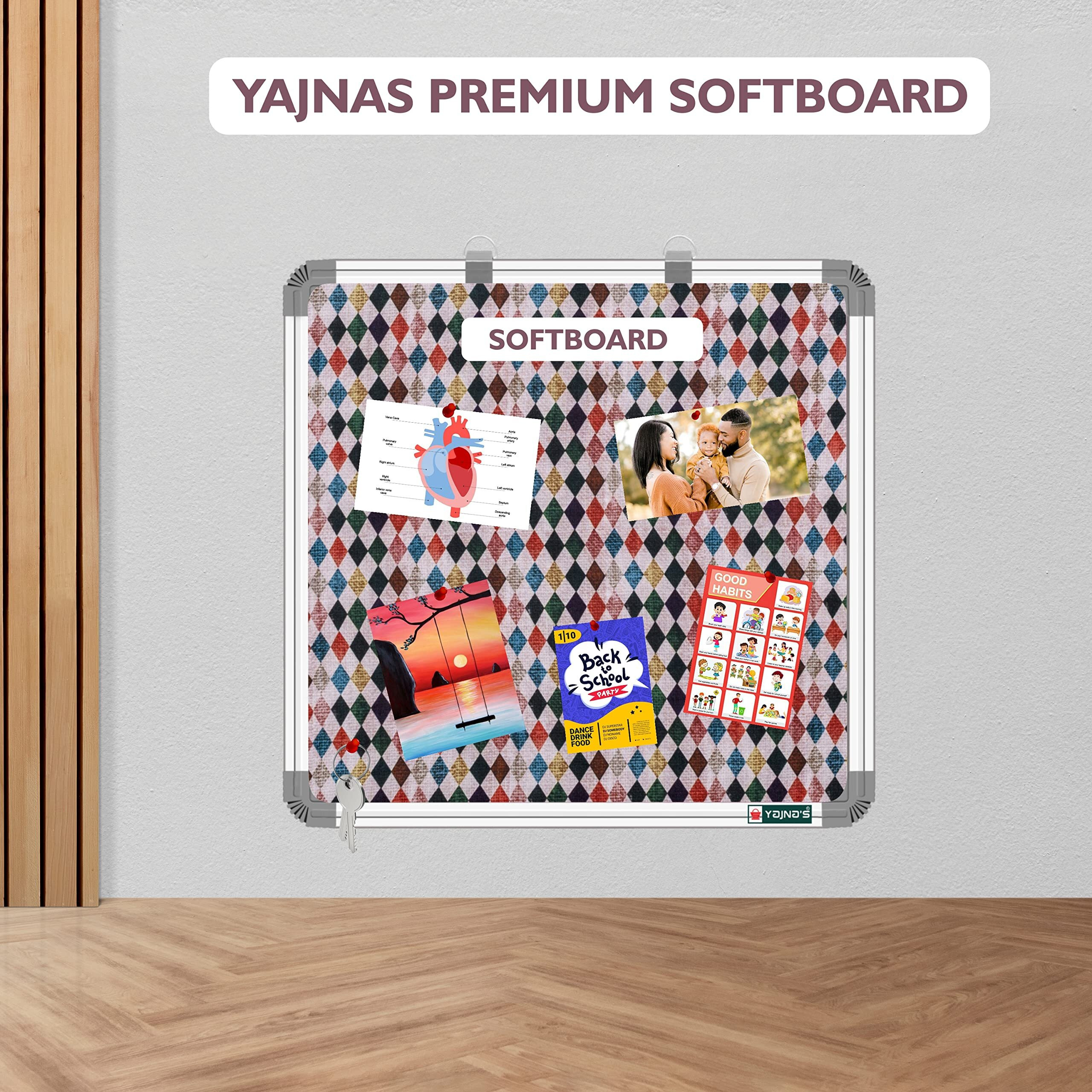 Yajnas 23X23 Inch Premium Material Diamond Dews Designed Notice Board/Soft Board/Bulletin Board/Pin-Up Display Board For Study Room, Office, School & Home Use