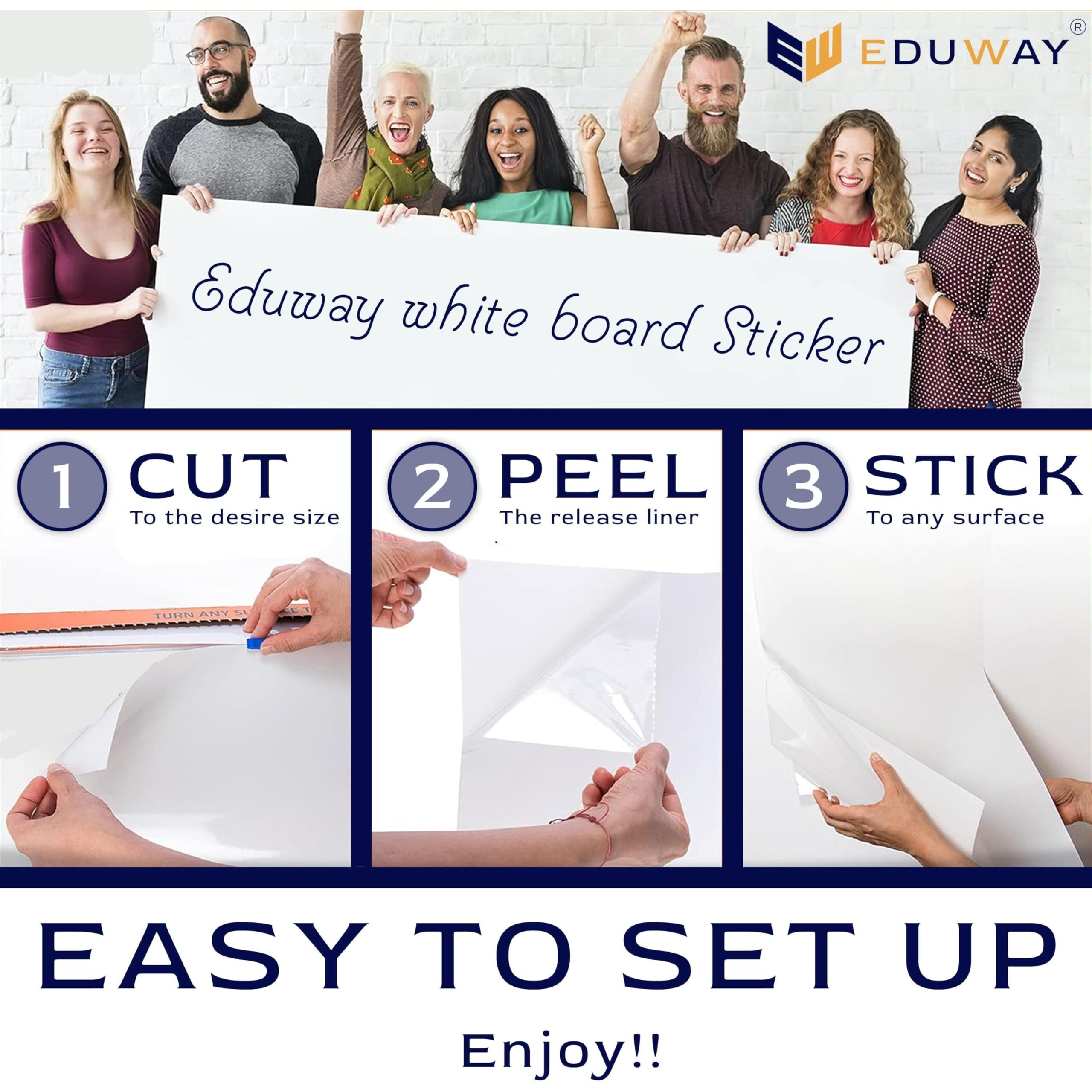 Eduway 1.5X6.5 Feet (45X200 Cm) White Board Sticker For Wall | With 1 Marker | Self-Adhesive Whiteboard Removable Sheet, Planner For Kids, Wall, Tables | Dry Erasable Sheet For Writing & Drawing