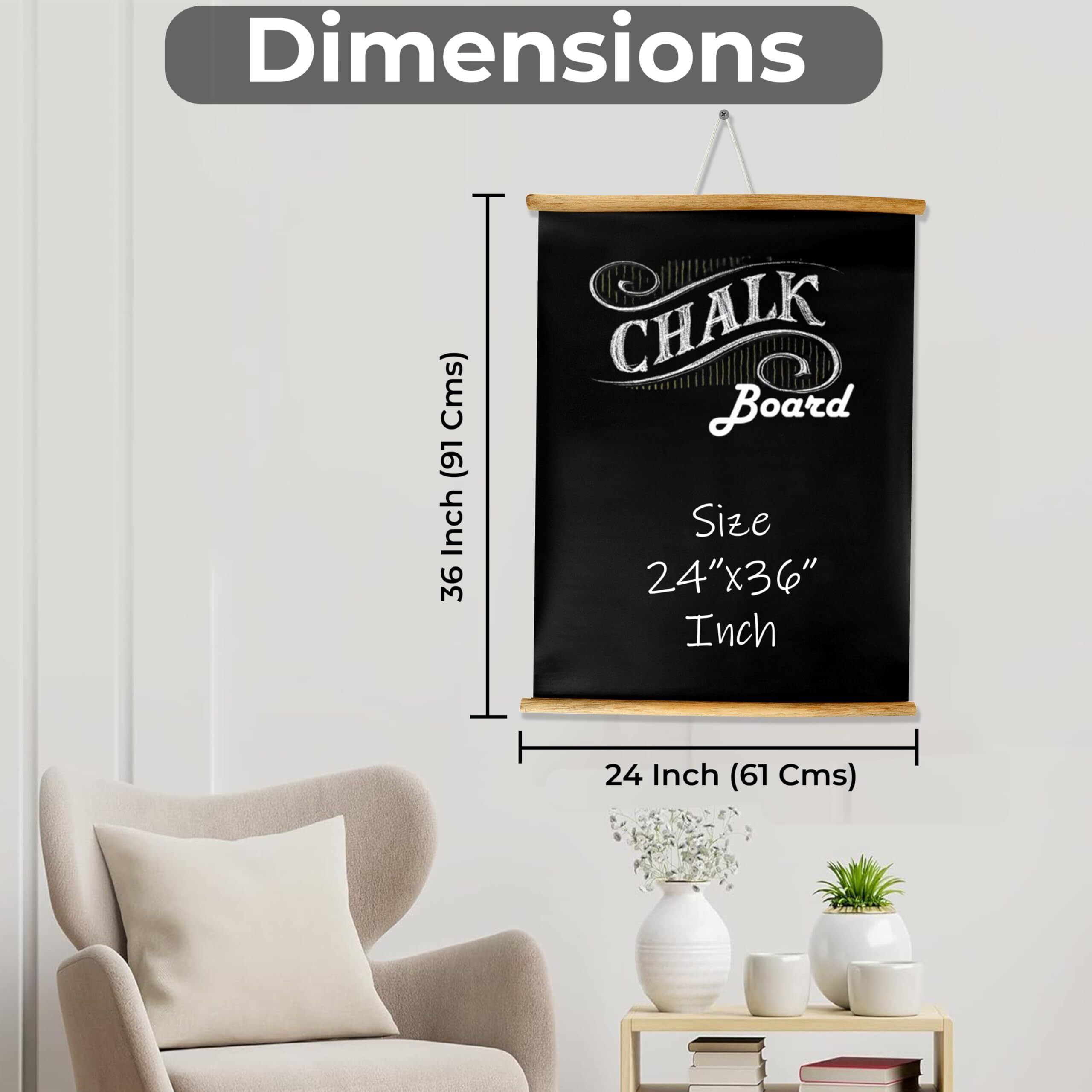 Eduway 2X3 Ft. (24X36 Inch) Wall Hanging Wooden Roll-Up Black Board/Chalkboard | For Home, Office, School, Kids | With 1 Premium Wooden Duster (Set Of 1-61X91 Cms)