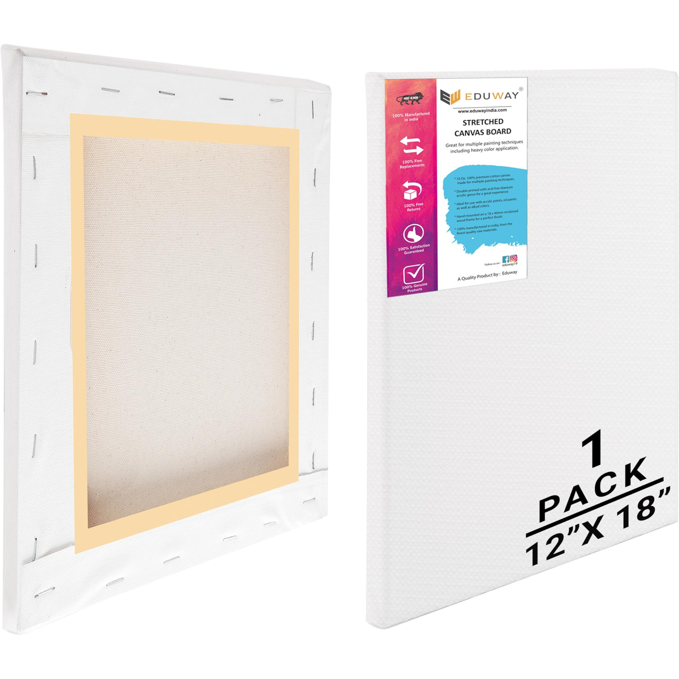 Eduway 12X18 Inches Pre Stretched Medium Grain 7Oz Primed Cotton Painting Canvas With Wooden Frame For Beginners & Artist | Suitable With Acrylic, Oil, Water Colours- (Set Of 1)