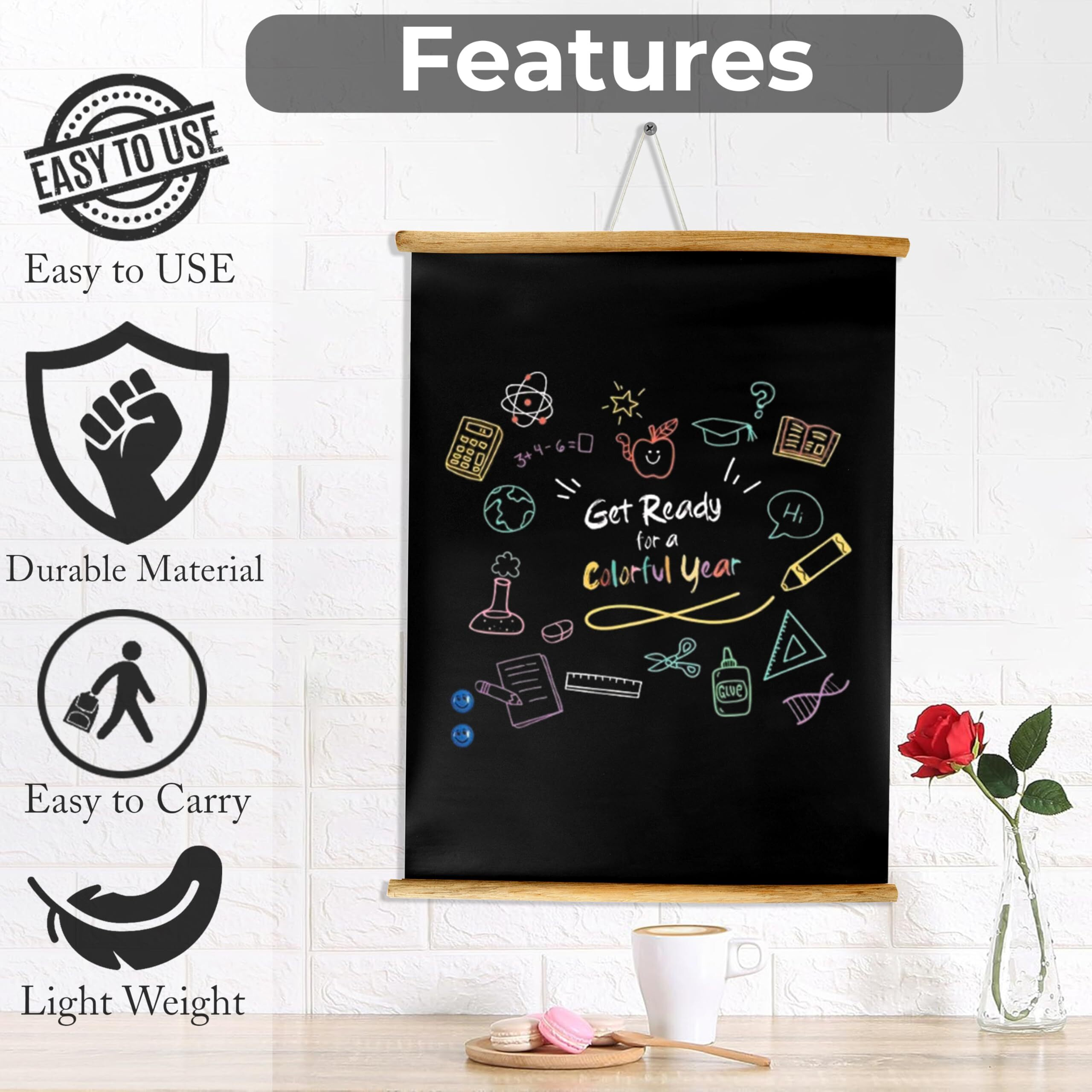 Eduway 20X30 Inch Wall Hanging Wooden Roll-Up Black Board/Chalkboard | For Home, Office, School, Kids | With 1 Premium Wooden Dusters (Set Of 1-50X76 Cms).