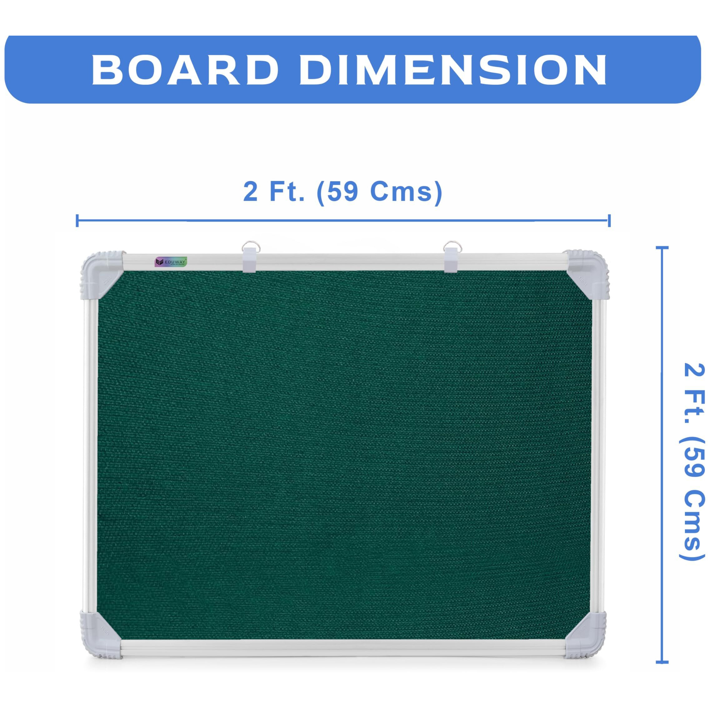 Eduway 2X2 Feet Notice Board/Pin Up Board/Bulletin Board/Display Board/Soft Board With High Resilience Foam Fabric For School, Office, Home With (20 Push-Up Pins)` (Green- 59X59 Cms)