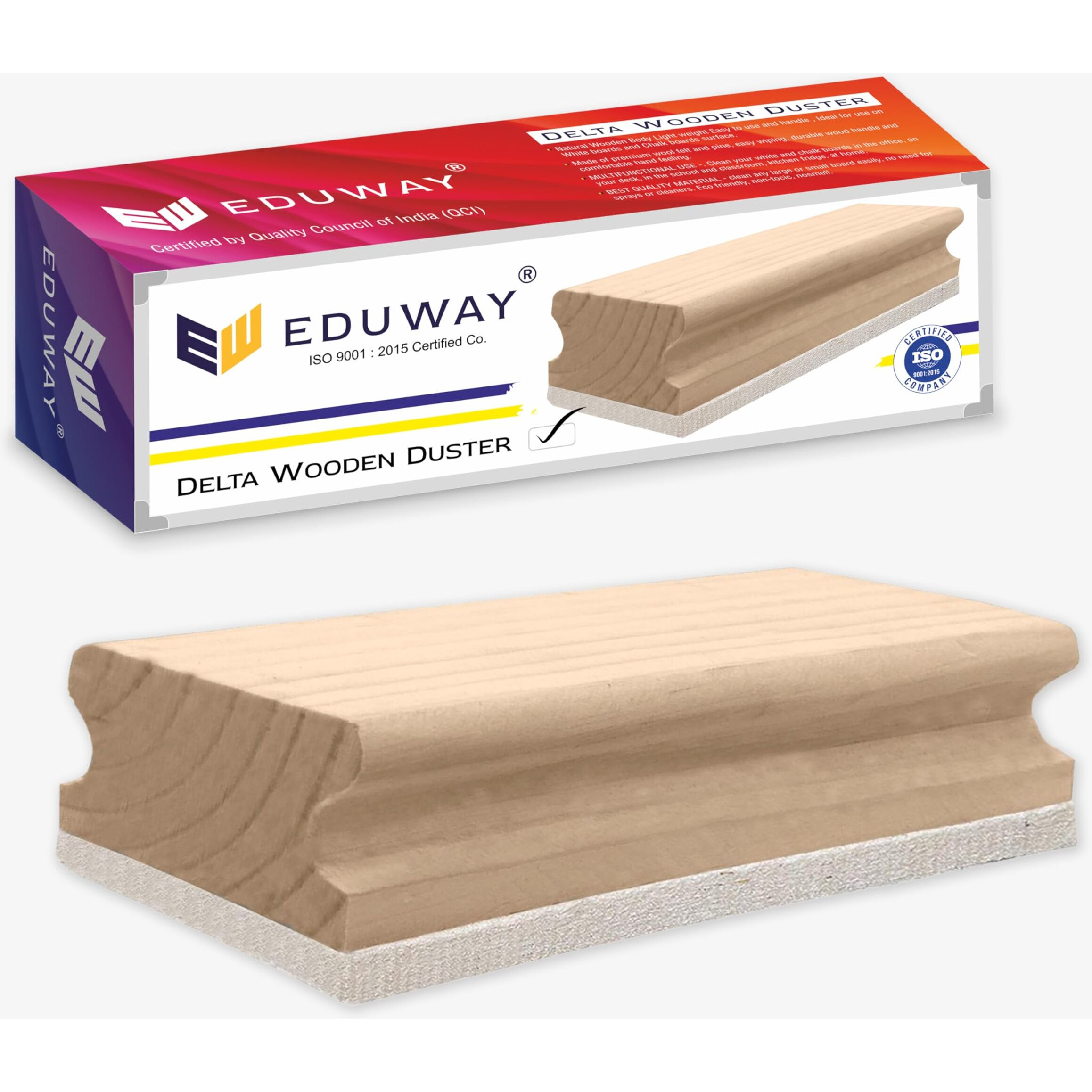 Eduway Premium Delta Wooden White Board/Chalkboard Wooden Duster Eraser | Perfect Clean For Blackboard & Durable | Ideal For Teacher, Office, Kids, And Home | Pack Of 1