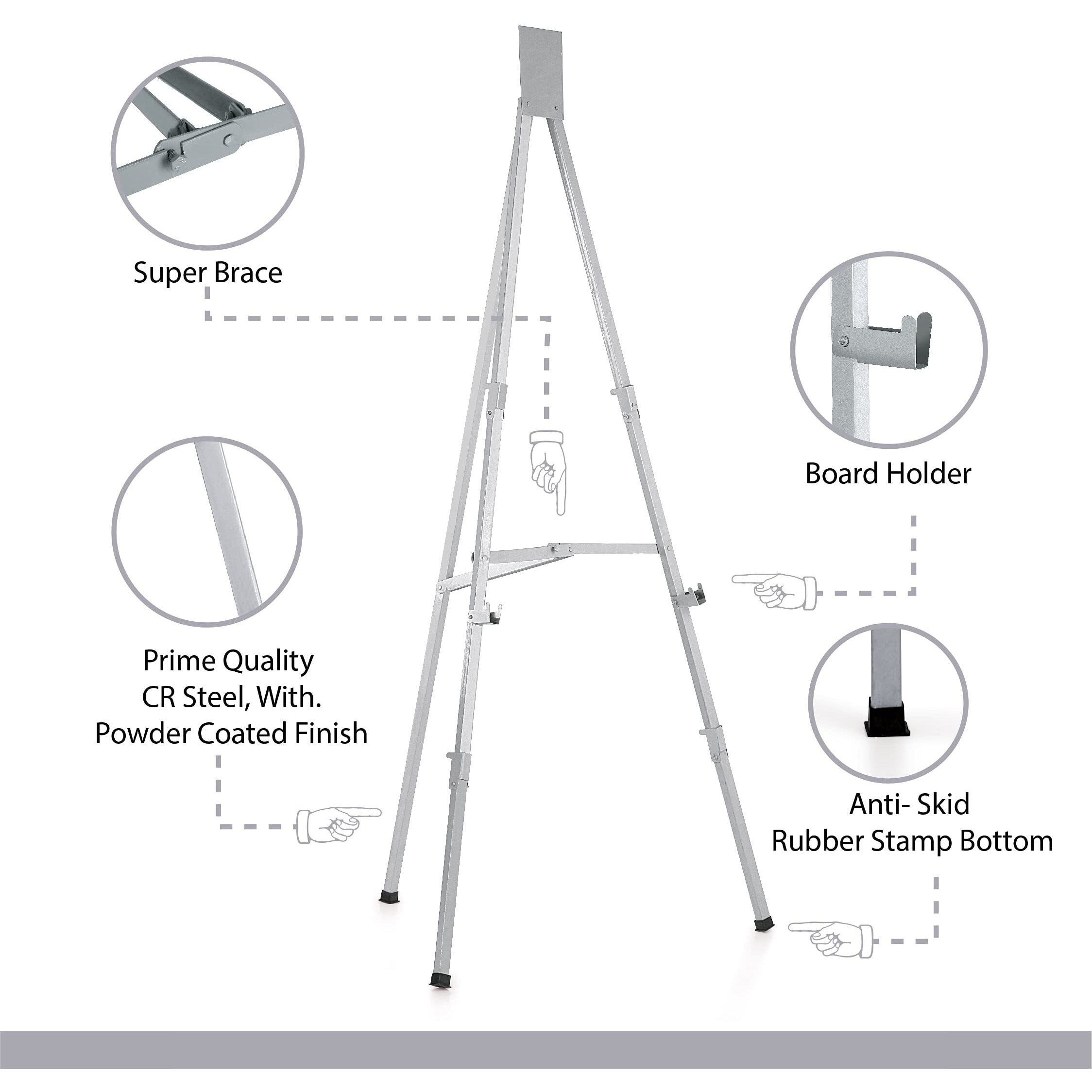 Eduway Delux Foldable Easel Stand For White Board/Pin- Up/Bulletin/Canvas/Advertising/Presentation Display In Office, Home, Class | Adjustable Upto 5X3 Feet Whiteboard (Grey)