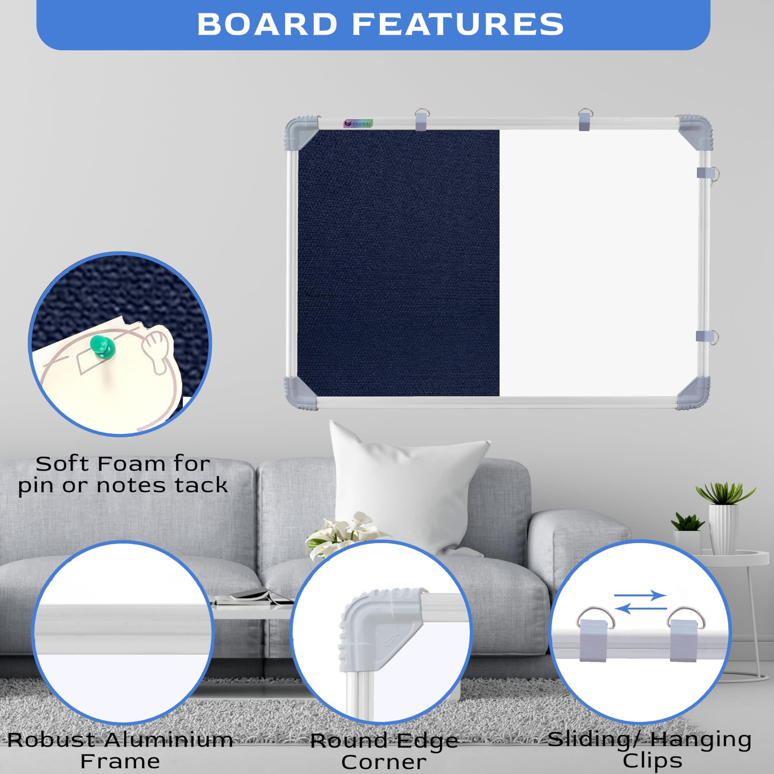 Eduway 2X3 Feet Notice Board/Pin Up Board/Bulletin Board/Display Board/Soft Board With Fabric For School, Office, Home With (30 Push-Up Pins), (89X59 Cms)`