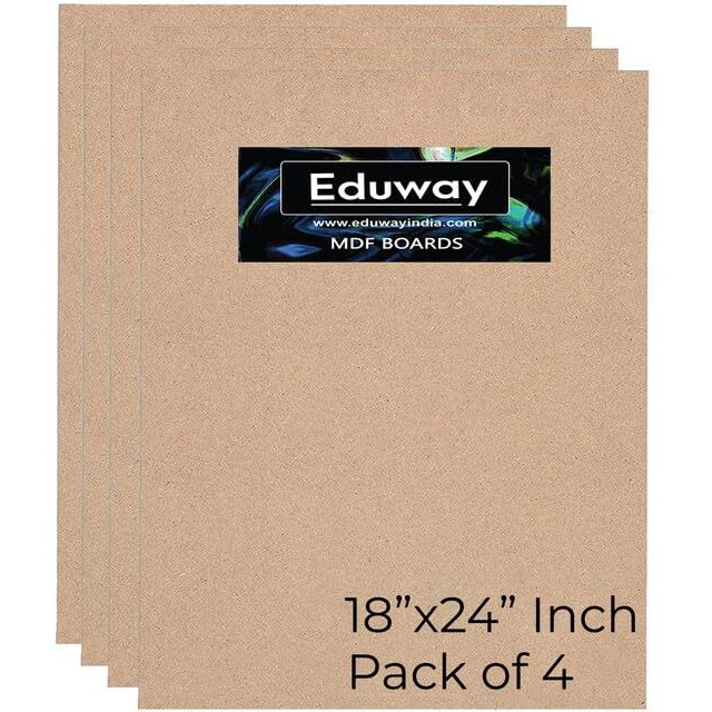 Eduway A2 18X24 Inch Mdf Board Wood Sheet For Mandala , Lippan, Resin Art & Craft, 4Mm Thick, Pack Of 4 - Premium Cardboard Material For Artists, Art And Craft Students - Hard Cutout In Small And Large Sizes (45X60 Cms)